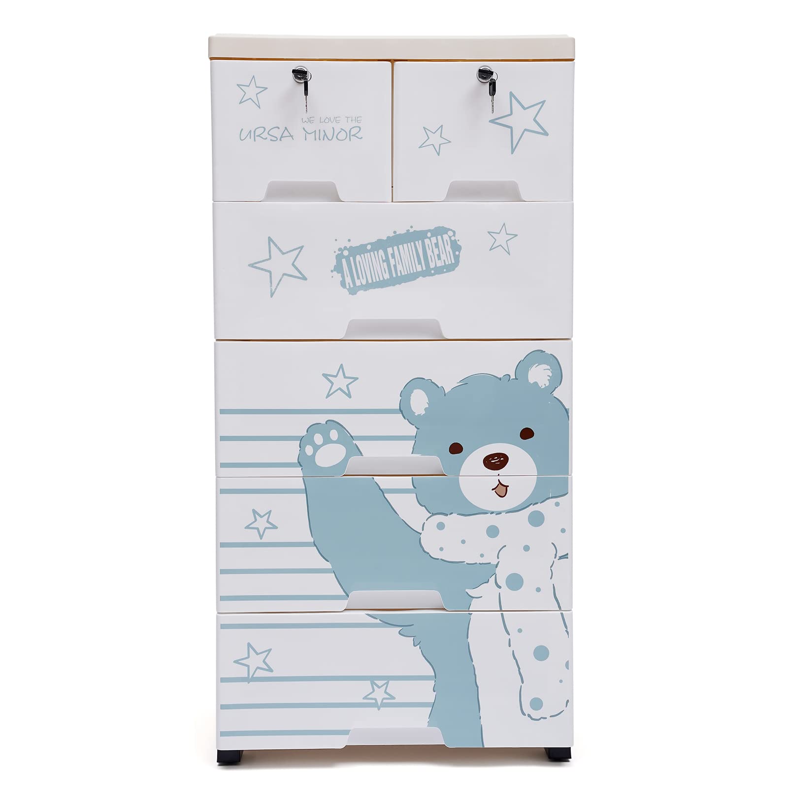 6-Drawer Plastic Storage Cabinet with Wheels - Cartoon Style Tall Dresser Organizer for Clothes & Toys (Polar Bear Pattern) | Perfect for Kids' Room, Nursery, Playroom & Bedroom Organization