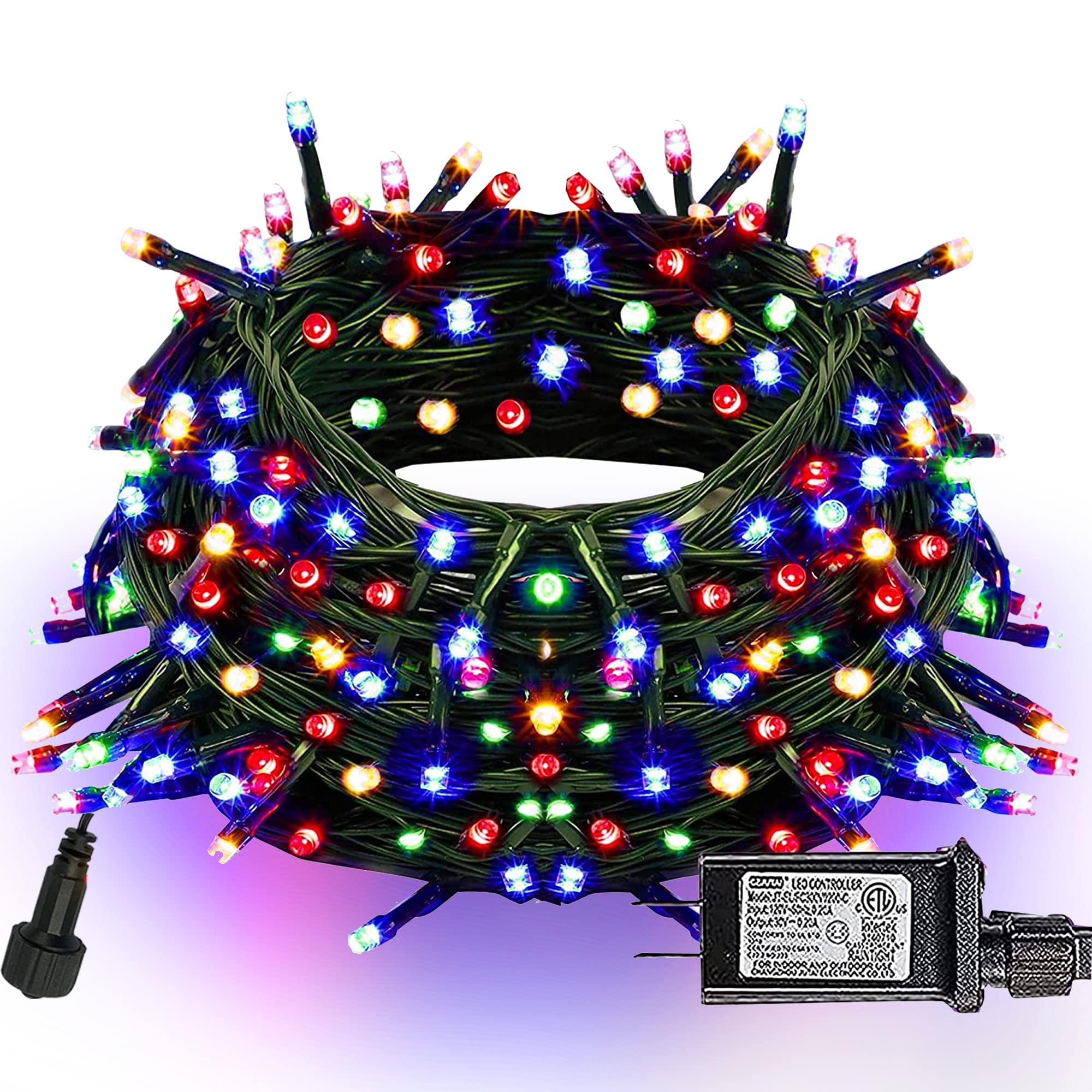 Dazzle Bright 300 LED Christmas String Lights - 100 FT Waterproof Connectable Outdoor Lights with 8 Lighting Modes, Green Wire for Xmas Tree, Party, Yard, Garden, and Holiday Decorations (Multi-Color) | Perfect for Indoor & Outdoor Christmas Decor, Wedding, Patio, and Festive Events