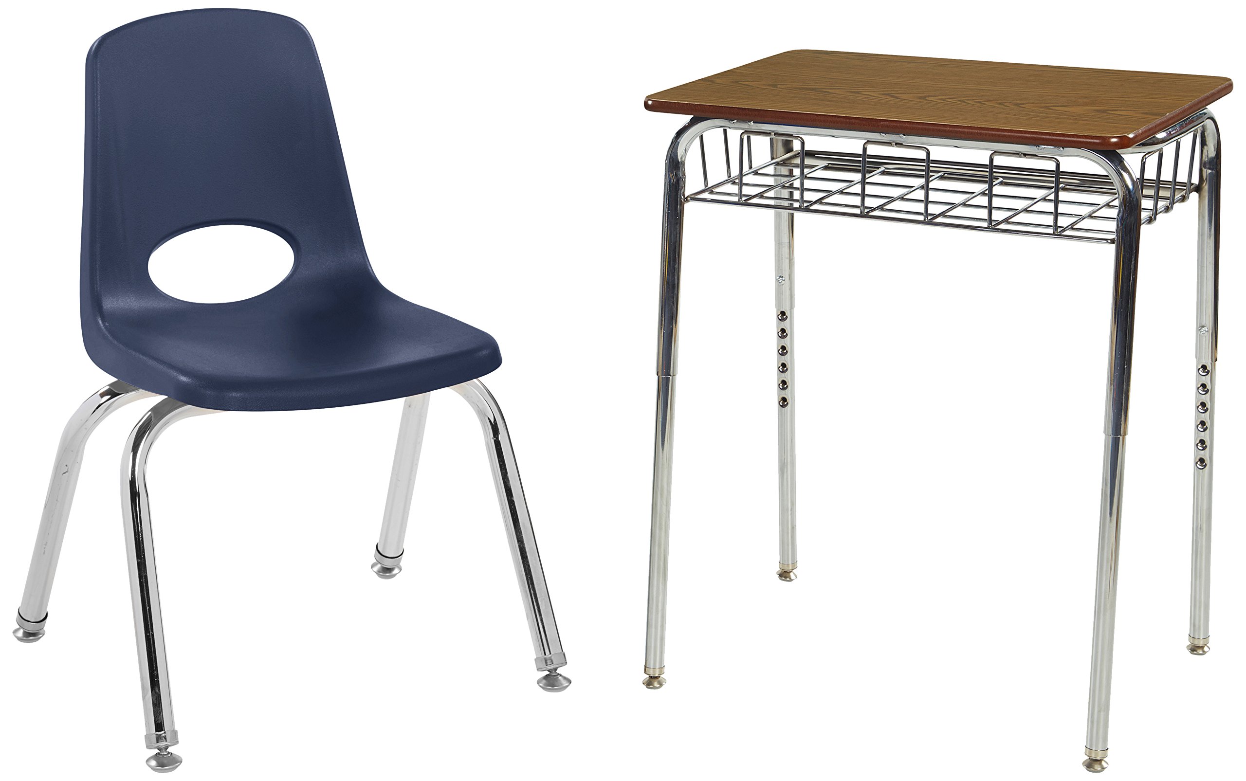 ECR4Kids Oak Open Front Desk & Navy Chair Set (6 Pack) - for Classroom & Homeschool