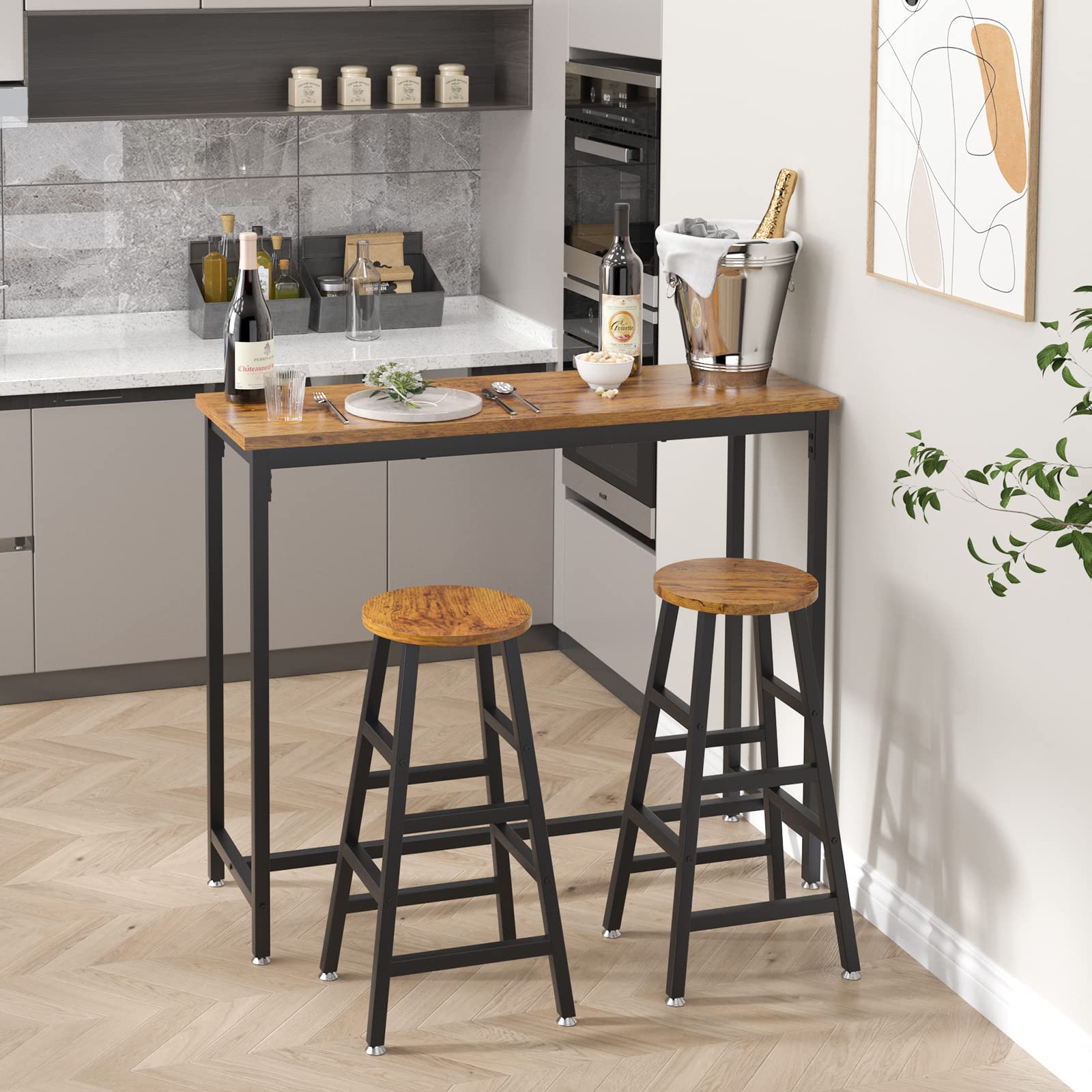 SogesHome 2-Piece Oak Bar Table Set with Counter Height Bistro Chairs - Pub Style Kitchen & Living Room Furniture for Home, Coffee Shop, Restaurant & Outdoor Use