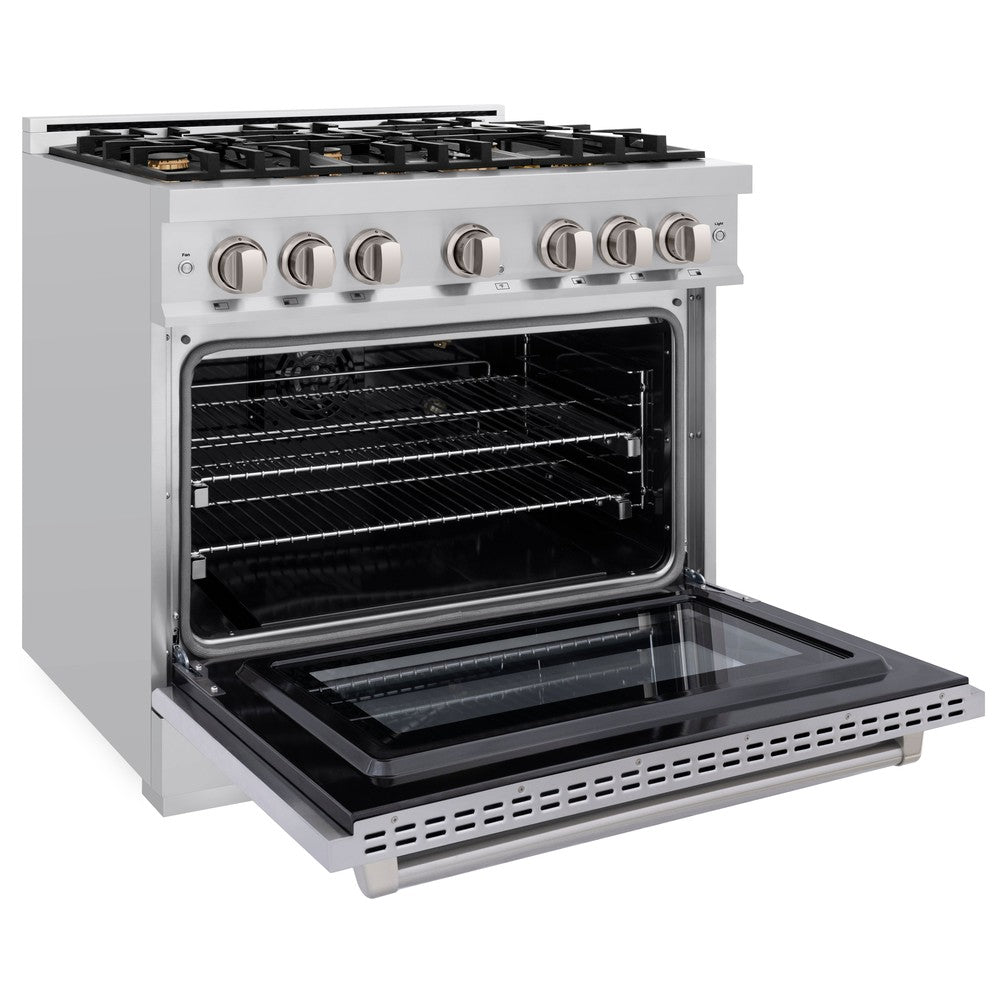 ZLINE 36 Inch 5.2 Cu. Ft. Stainless Steel Gas Range with Convection Oven & 6 Brass Burners - Professional Kitchen Appliance for Home Chefs & Cooking Enthusiasts