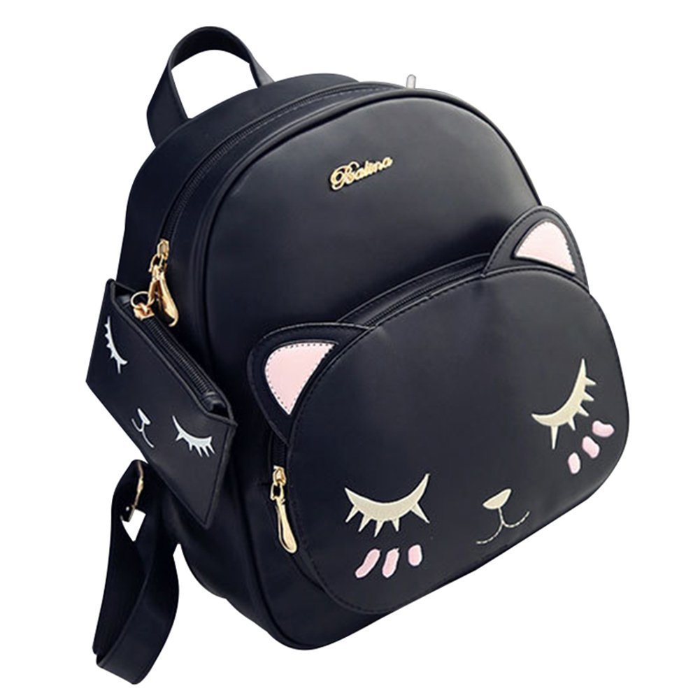Stylish PU Leather Cat Shoulder Bag for Women & Girls - Crossbody Purse, Backpack & Tote with Mini Wallet Gift (Black) | Perfect for School, Travel & Everyday Use