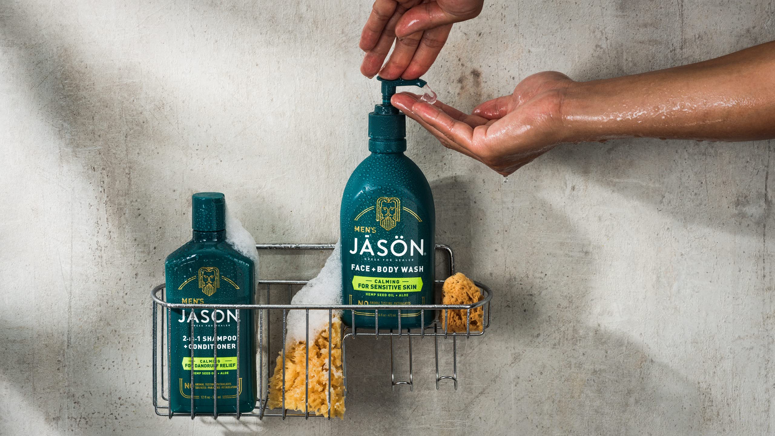 Jason Men's Calming 2-in-1 Face and Body Wash for Sensitive Skin, 16 oz – Hydrating & Soothing Cleanser for Daily Shower & Post-Workout Use
