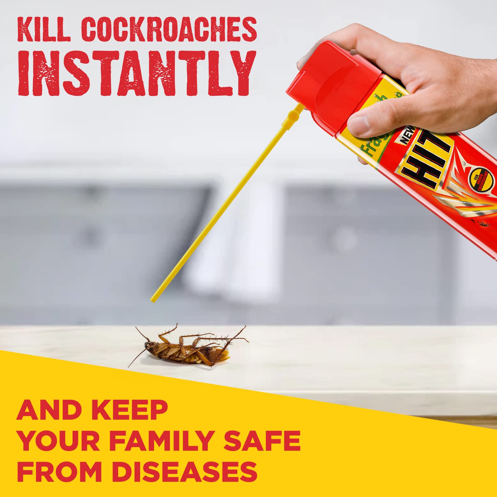 Hit Crawling Insect Killer Spray - Fast-Acting Cockroach & Bug Killer (400ml) | Instant Kill Formula | Deep-Reach Nozzle for Hard-to-Reach Areas | Fresh Fragrance | Ideal for Kitchens, Bathrooms & Basements