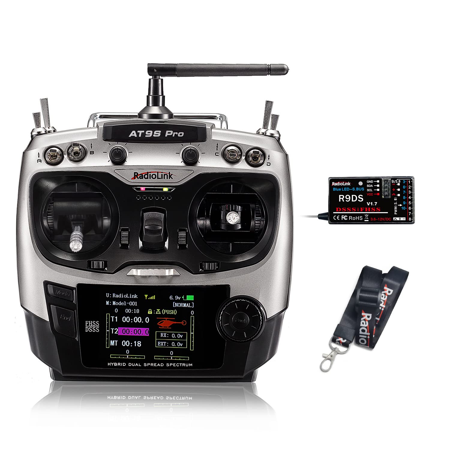 Radiolink AT9S Pro 10/12 Channel RC Transmitter with R9DS Receiver - Long Range Radio Controller for FPV Drones, RC Airplanes, Cars, Boats & Trucks | Perfect for Racing, Aerial Photography & Outdoor RC Hobbies (Mode 2 Left Hand)