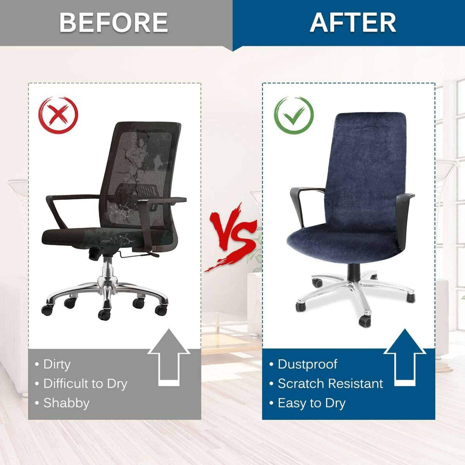 Premium Velvet Office Chair Covers - Stretchable Elastic Computer Chair Slipcovers for Desk & Rotating Chairs (White, Large Size) - Perfect for Home Office, Conference Rooms & Workspaces