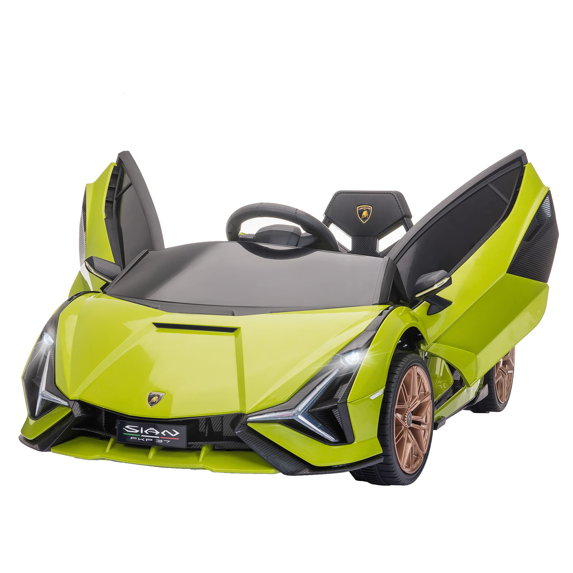 Lamborghini SIAN Licensed 12V Kids Electric Ride-On Car with Remote Control - Battery Powered Toy Vehicle with Horn, Music & LED Headlights - Perfect for Birthday Gifts & Outdoor Play (Green)
