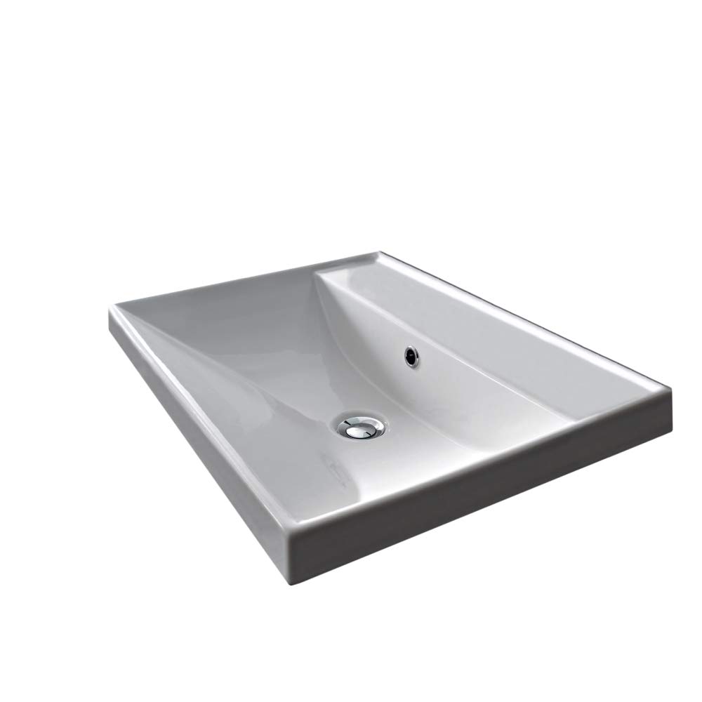 Scarabeo 3001 White Square Ceramic Self-Rimming Wall Mount Bathroom Sink - Perfect for Modern Bathrooms, Powder Rooms & Small Space Vanities