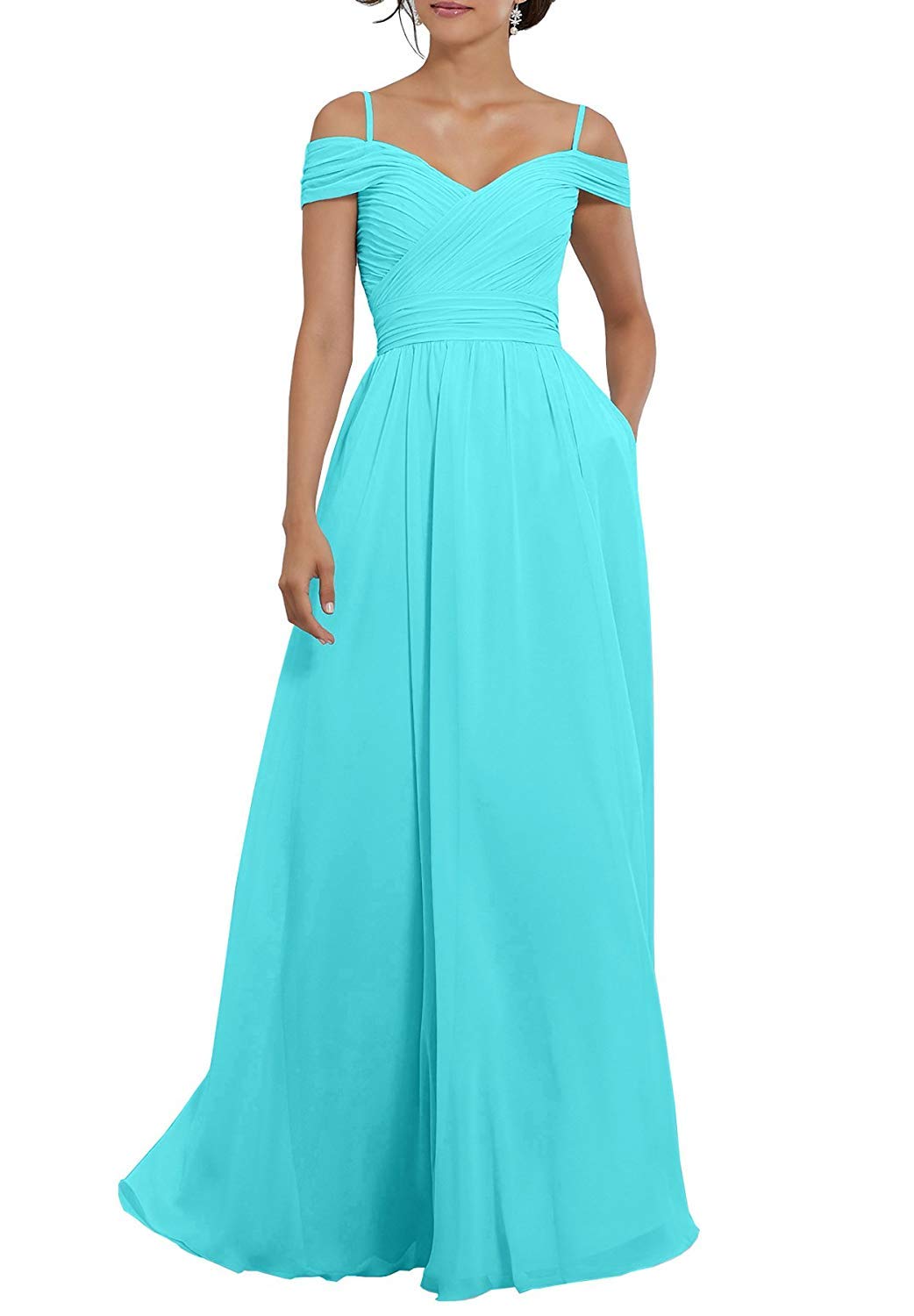 Faironline Off Shoulder Chiffon Bridesmaid Dress - Elegant Long Formal Evening Gown for Wedding Party, Prom, Cocktail & Special Occasions