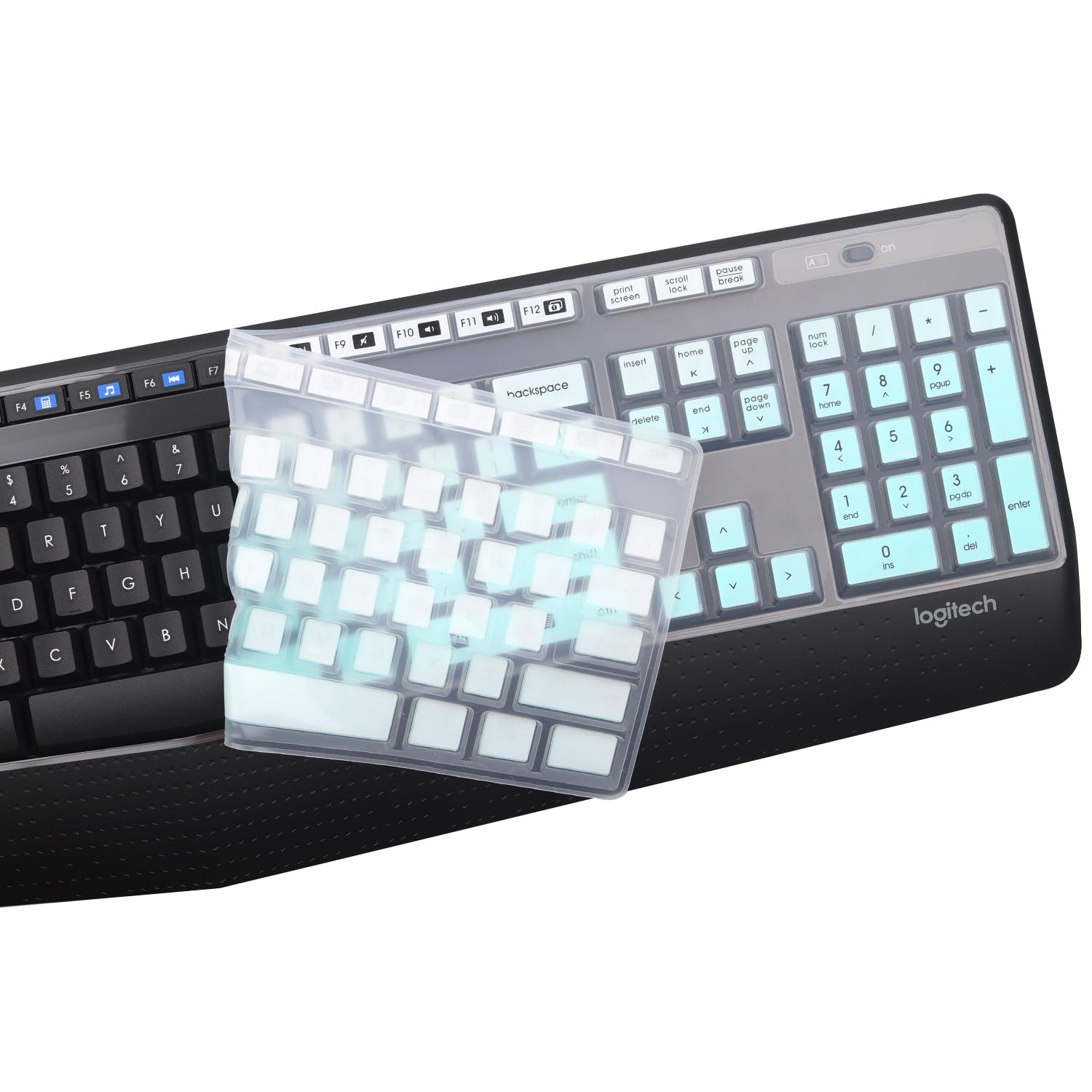 Logitech MK345 Keyboard Cover - Ultra Thin Silicone Protector for Wireless Keyboard - Ombre Mint for Home & Office Use