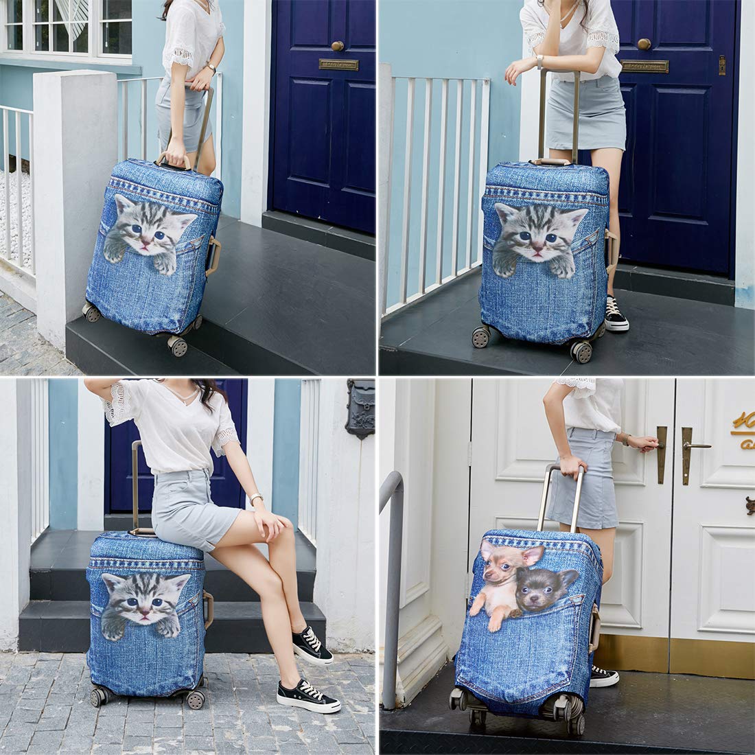 Washable Travel Luggage Cover - Thickened Spandex Protective Suitcase Cover for 18/24/28/32 Inch Bags (M Size 22