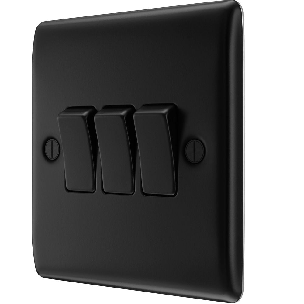 BG Nexus Metal Matt Black 3G 2W Light Switch NFB43 - Modern Electrical Switch for Home & Office - Perfect for Living Rooms, Bedrooms, and Commercial Spaces