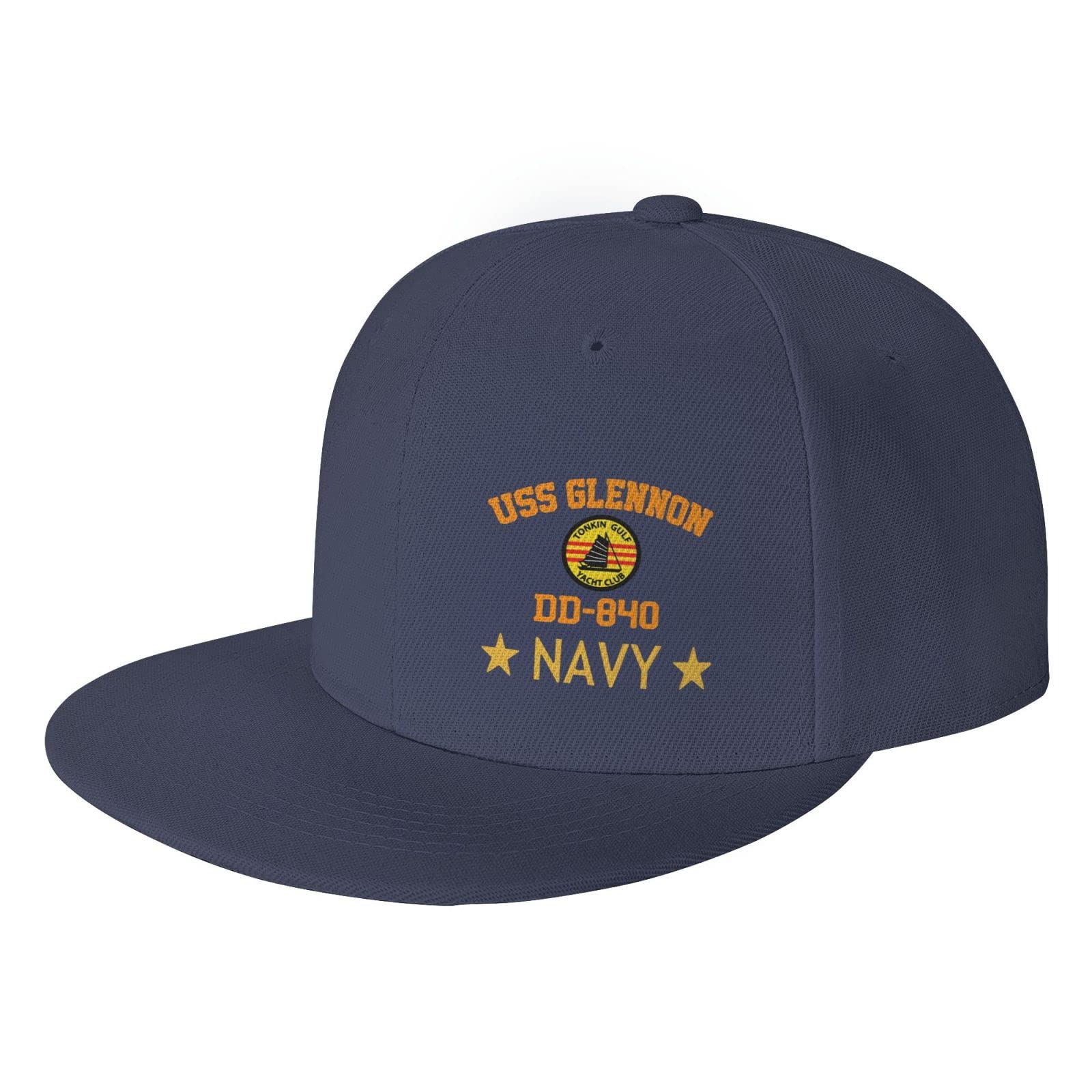 USS Glennon DD-840 Snapback Hat for Men - Adjustable Flat Bill Baseball Cap - Black Trucker Dad Hat for Military Enthusiasts & Veterans - Perfect for Outdoor Activities, Sports Events & Casual Wear