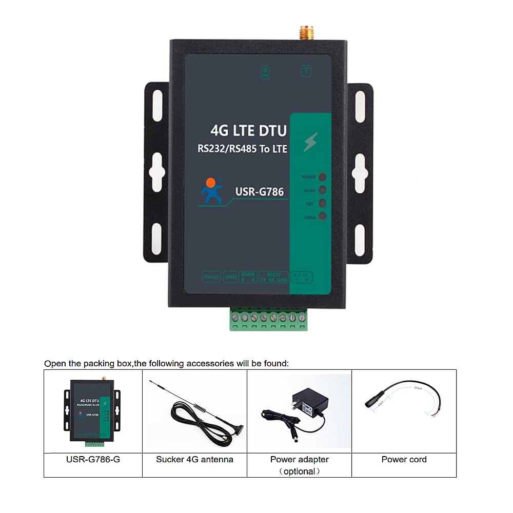 USR-G786-G 4G LTE Cellular Modem with Global Bands - M2M Industrial IoT Gateway (US Plug Adapter) for Remote Monitoring, Smart Agriculture & Fleet Management