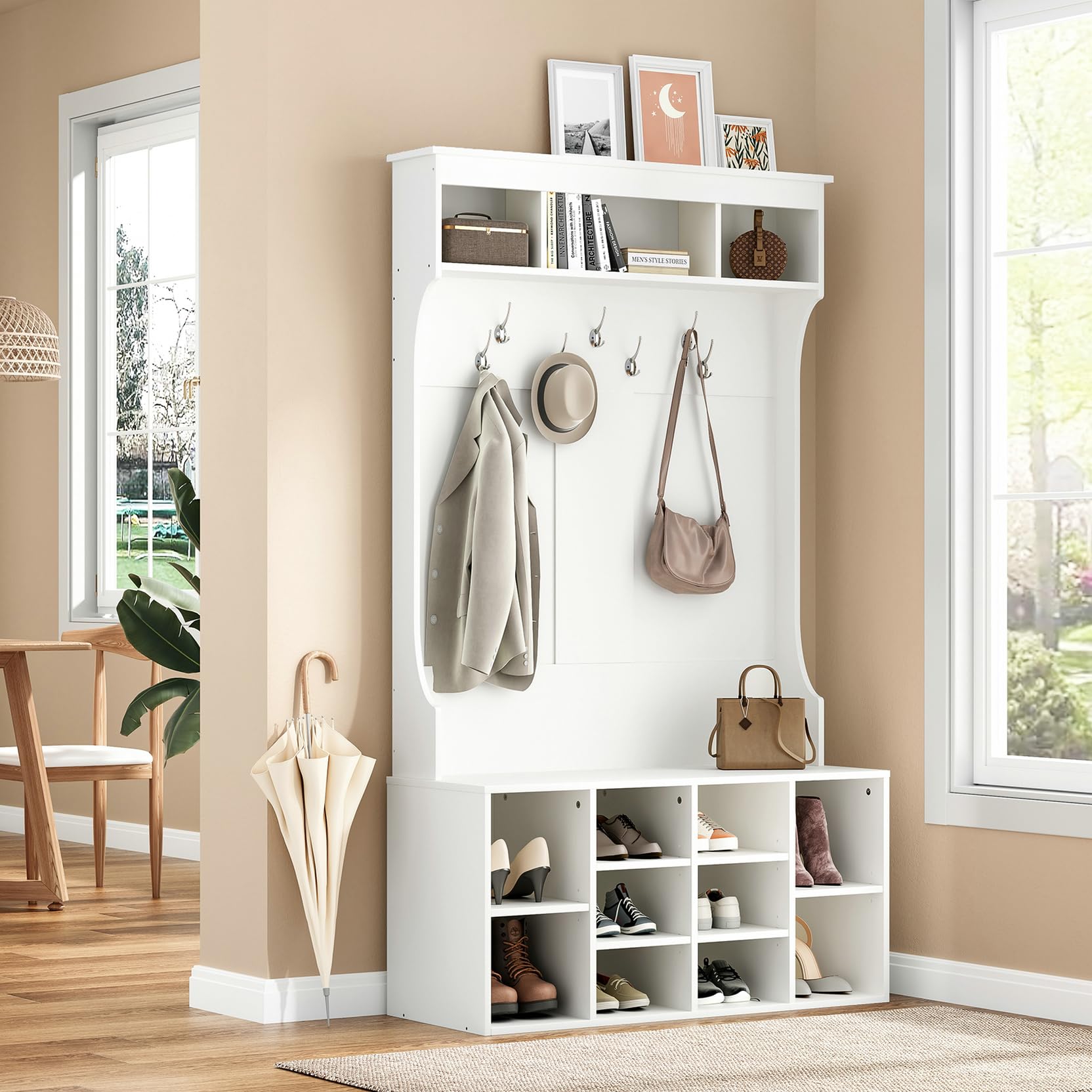 Soohow 70.9 Inches Freestanding Entryway Hall Tree with Bench, 7 Coat Hooks & Shoe Storage - Adjustable Mudroom Organizer for Entryway, Foyer or Laundry Room Organization