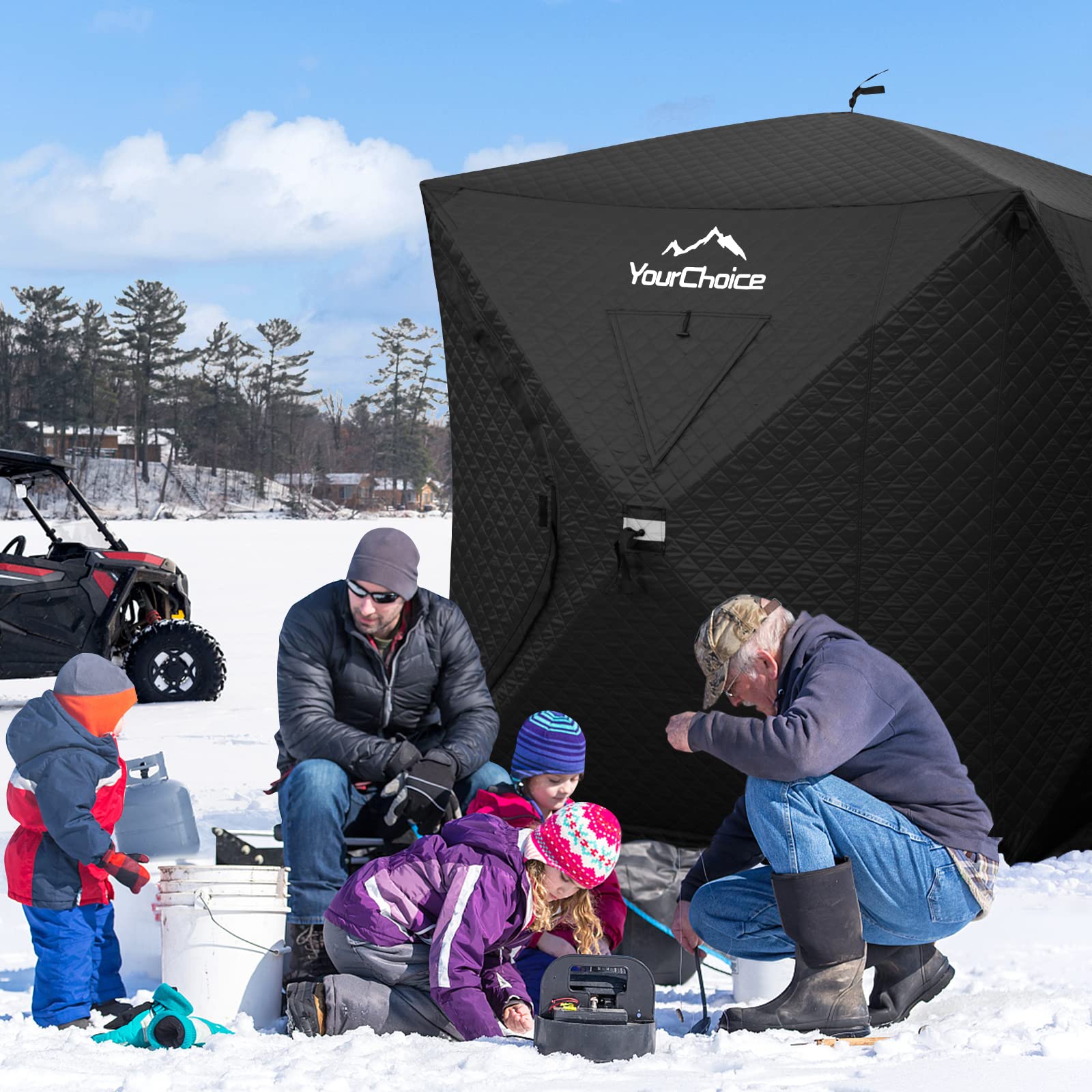 3-4 Person Insulated Ice Fishing Shelter Tent - Windproof & Warm Pop-Up Design for Winter Fishing | Perfect for Family Ice Fishing Trips & Outdoor Adventures