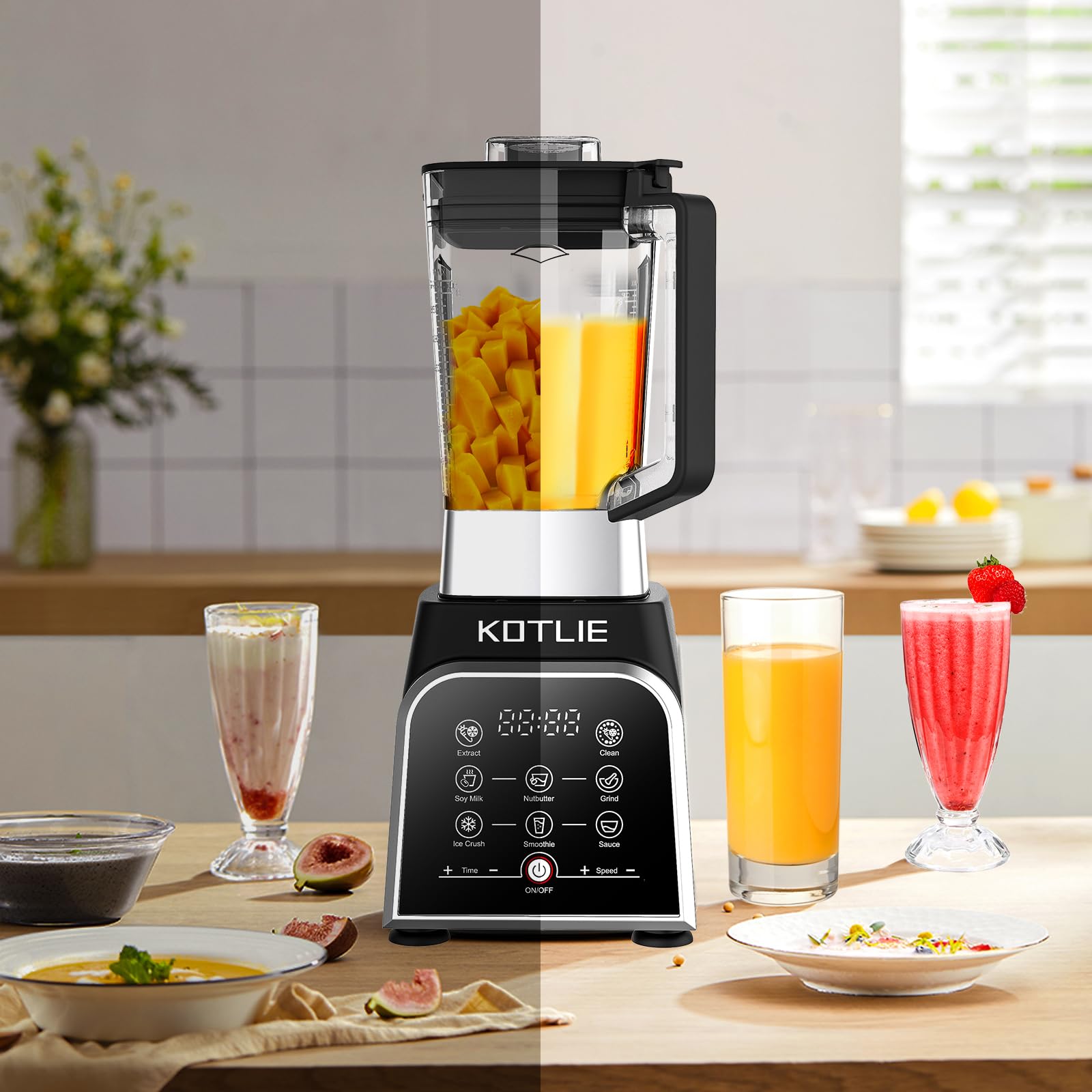 KOTLIE 2L Large Blender for Smoothies, Juices, Baby Food & Nut Butter - 8 Preset Programs, Self-Cleaning Function, BPA-Free (BS-0212) - Perfect for Healthy Smoothies, Homemade Nut Butters & Family Meal Prep