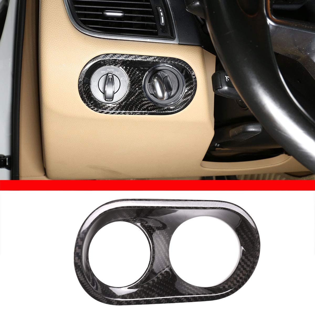 Premium 100% Real Carbon Fiber Car Interior Headlight Switch Button Cover Trim for Porsche Macan 2014-2020 - Durable Auto Accessories for Enhanced Interior Styling & Protection (Perfect for Car Enthusiasts & Luxury Vehicle Upgrades)