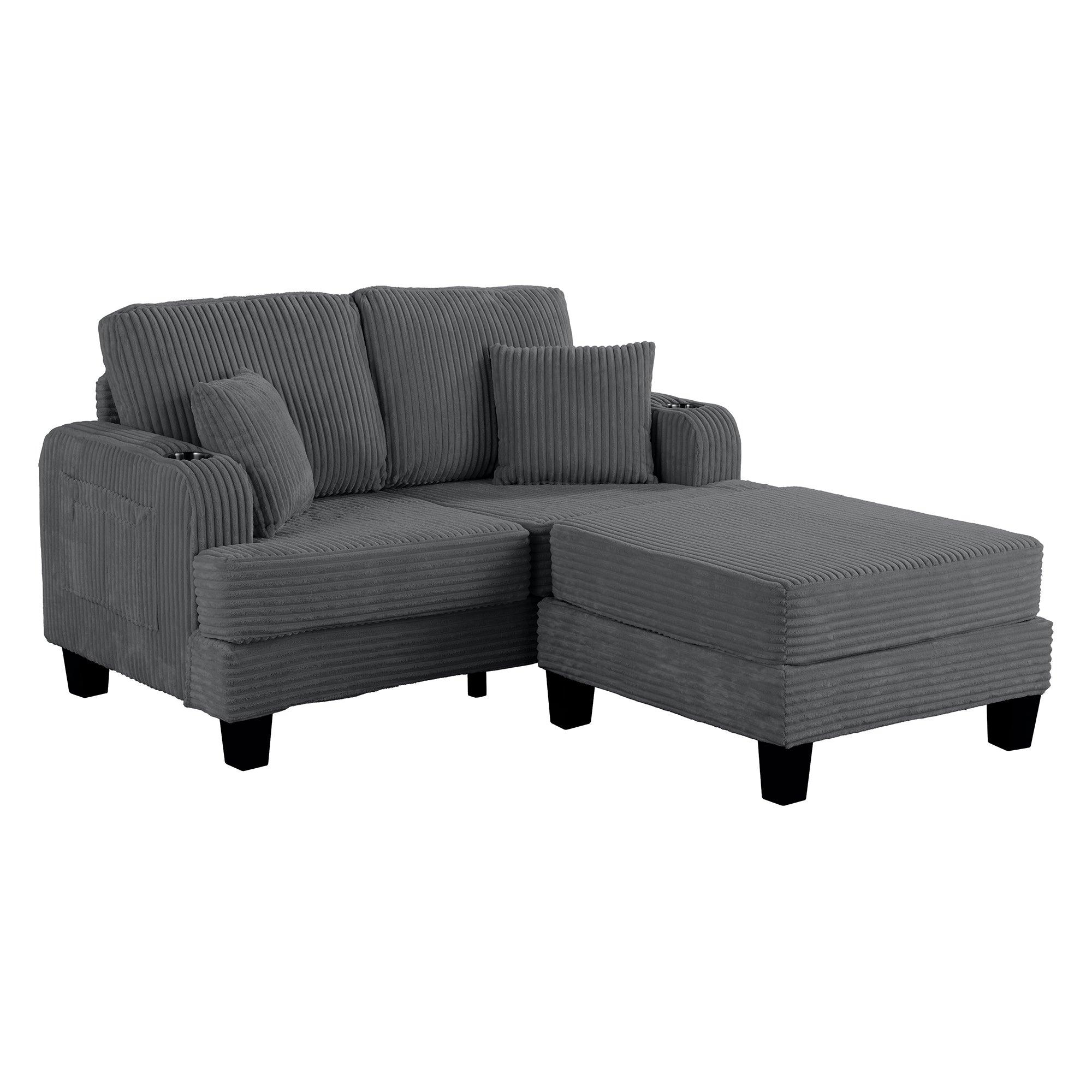 Dark Gray 3-Piece Sectional Sofa Set with Storage Ottoman - 3-Seater Couch & Loveseat with USB Charging Ports, Side Pockets & Throw Pillows - Modern Living Room Furniture for Small Spaces & Apartments - Perfect for Family Gatherings, Movie Nights & Home Office Lounging