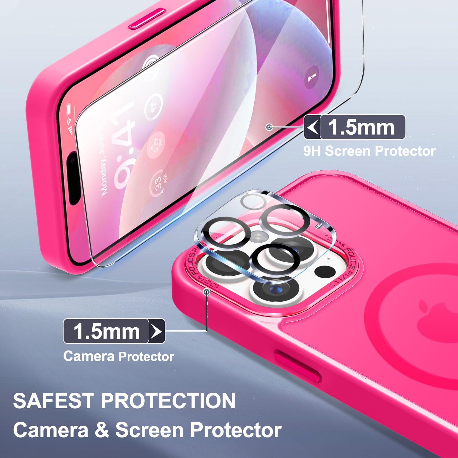 Upgraded Magnetic iPhone 15 Pro Max Case with Magsafe Compatibility | Military-Grade Protection | Slim & Durable Translucent Cover | Hot Pink | Perfect for Everyday Use, Travel & Outdoor Activities