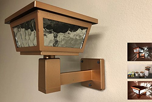 Solar Powered Post Cap Light - 2 SMD LED, Wall or Post Mount for 5x5, 4x4, 6x6 Wooden Fence Posts (Gold) - Perfect for Garden, Patio, Deck & Pathway Lighting