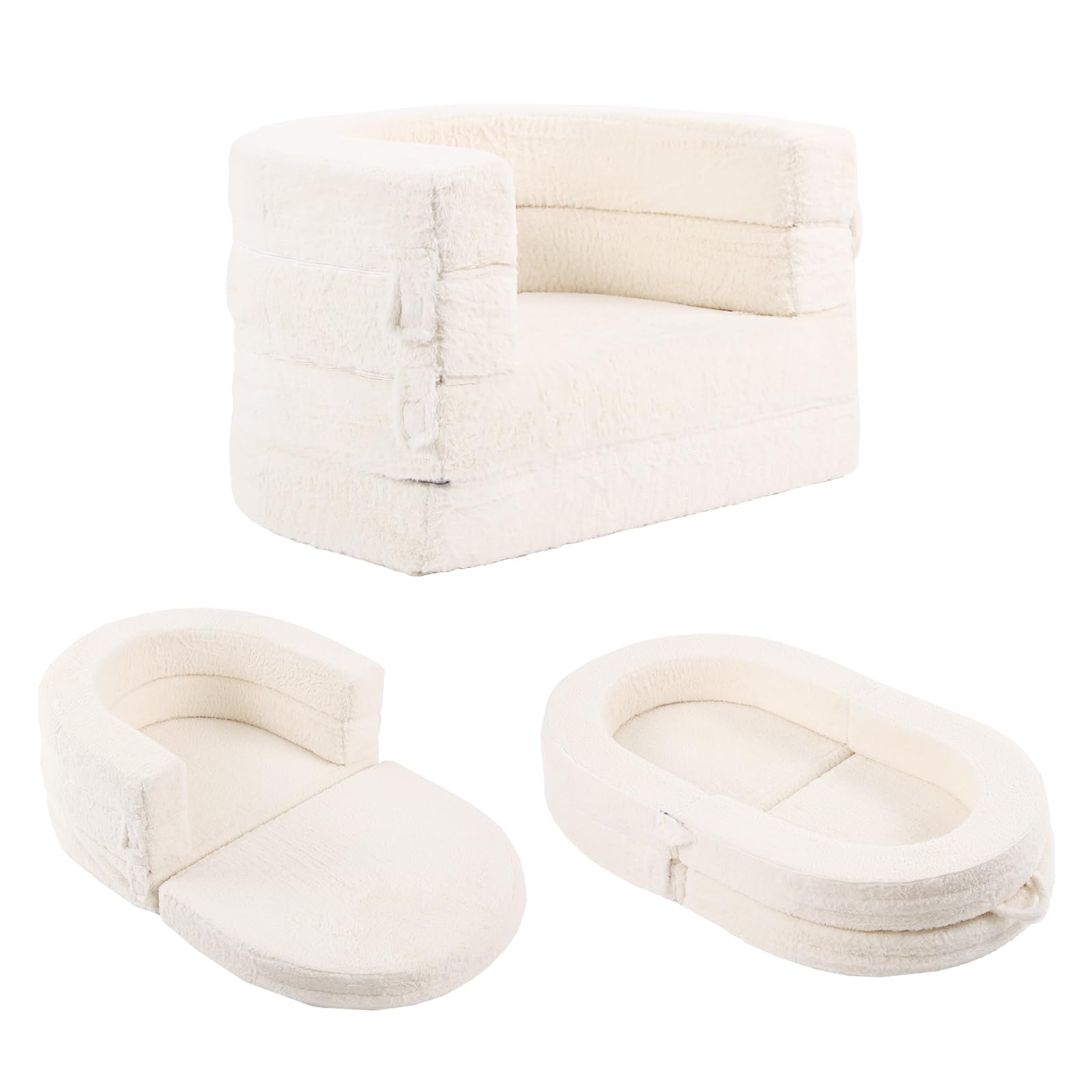Tiita 3-in-1 Convertible Kids Sofa Bed - Plush Toddler Chair & Travel Bed with Washable Cover & Carrying Handle - Perfect for Nursery, Playroom & Travel - Gift for Boys & Girls (Ages 2-6)