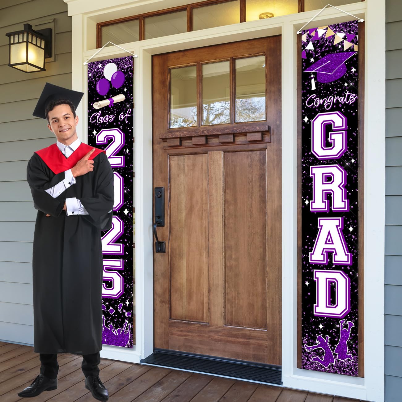 2025 Graduation Banner - Purple Congrats Grad Sign for High School & University Decor | Perfect for Door, Porch & Party Decorations | Class of 2025 Celebration