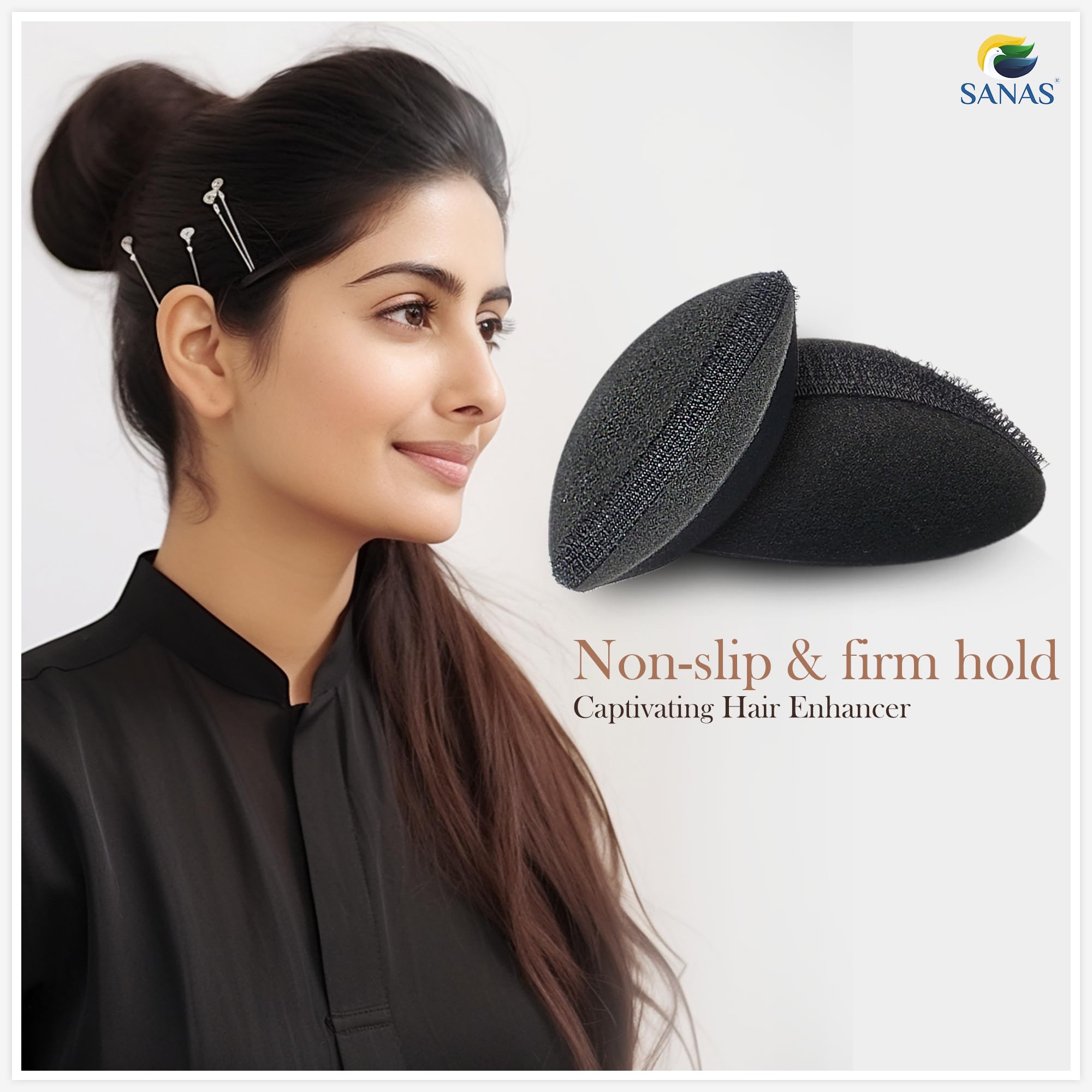 Sanas Hair Puff Set of 2 - Oval Shape Hair Styling Tool & Volumizer for Women & Girls - Create Bump Puff Hairstyles - Perfect for Parties, Weddings & Everyday Styling