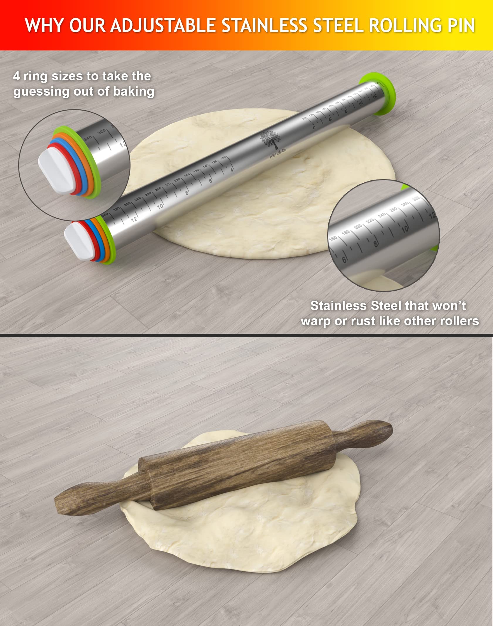 **Adjustable Thickness Rolling Pin & Non-Slip Silicone Baking Mat Set – Stainless Steel Dough Roller for Fondant, Pizza, Pasta, Cookies – Perfect for Home Bakers & Professional Chefs**    *(Use Case: Ideal for rolling dough, baking pastries, crafting fondant decorations, and making homemade pizza or cookies with precision.)*