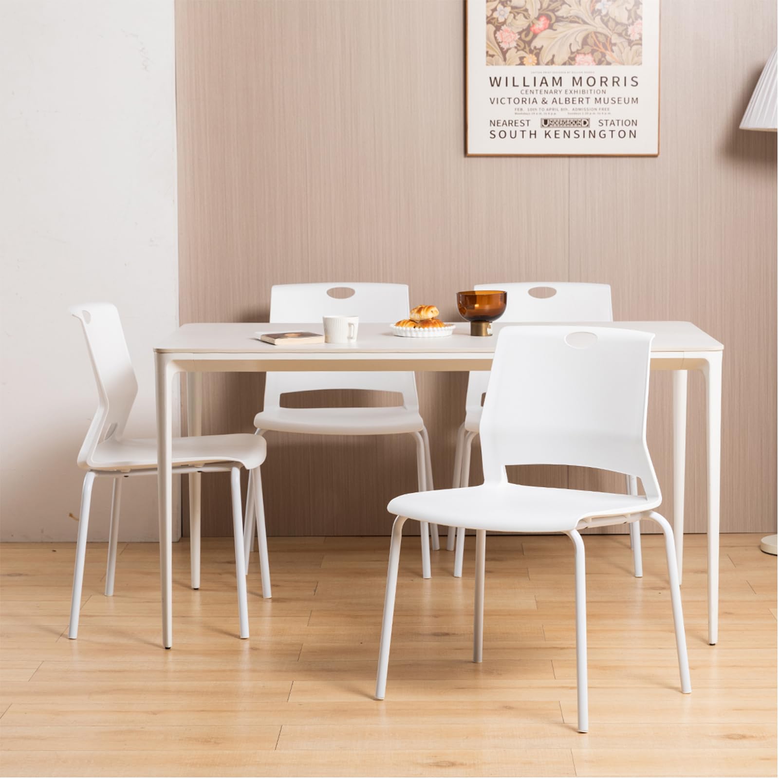 White Stackable Chairs Set of 4 - Modern Plastic Dining Chairs with Wide Seat for Office, Conference Room, Living Room & Classroom - Perfect for Home, Office & Commercial Spaces