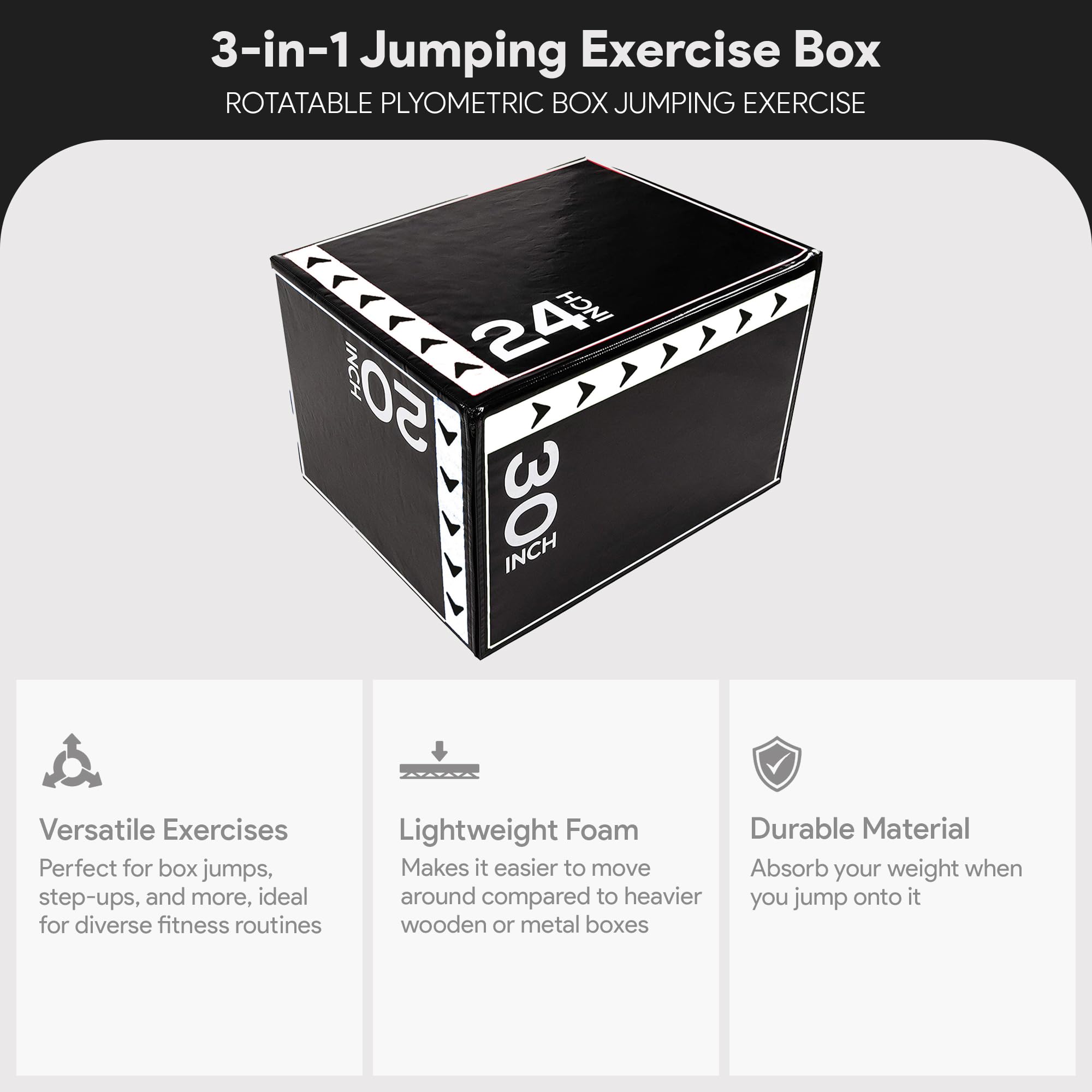 BalanceFrom Plyo Jumping Box for Home Gym - Adjustable Height Exercise Platform for Plyometrics, CrossFit & Cardio Workouts - Perfect for HIIT Training, Box Jumps & Fitness Routines