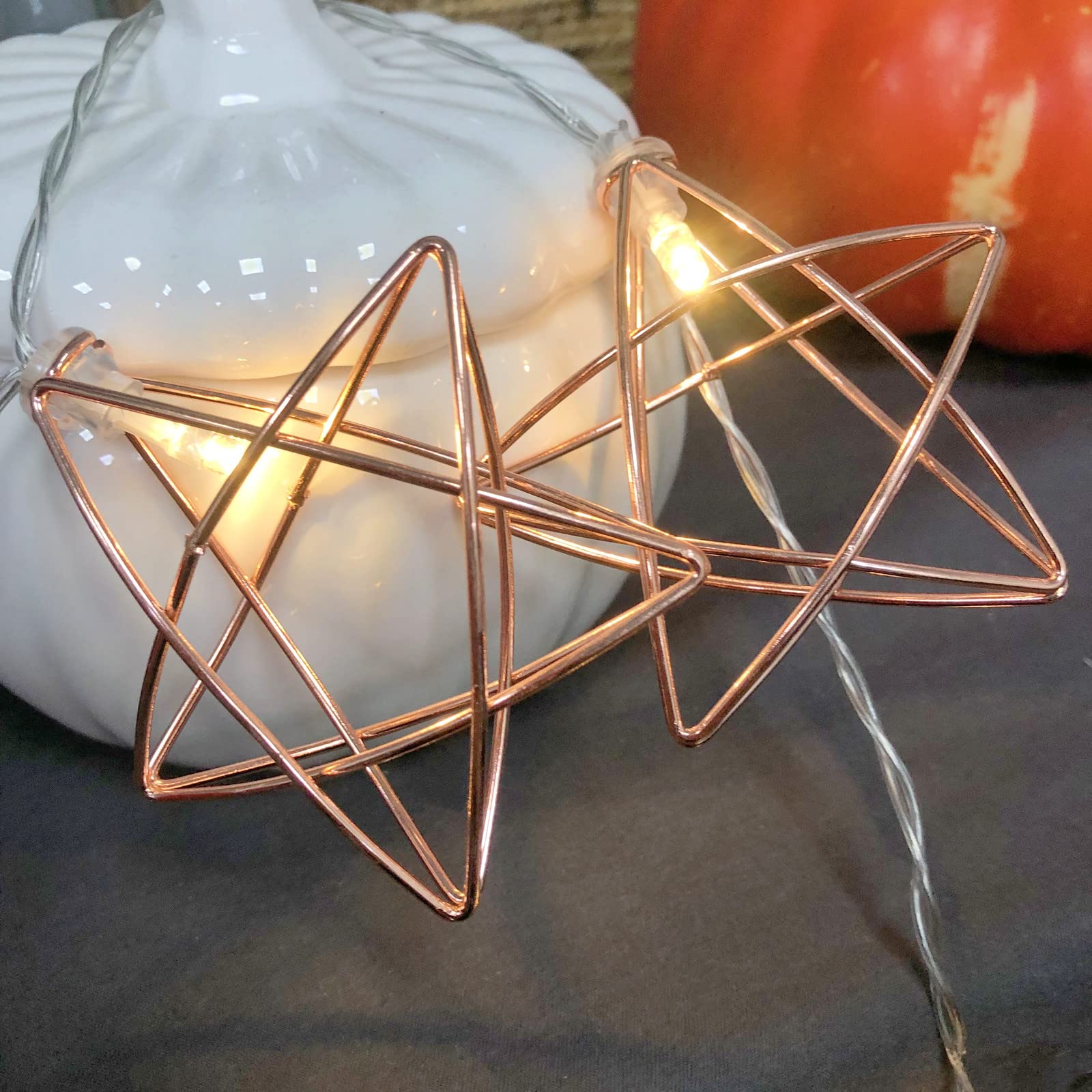 Rose Gold Star String Lights - 10 LED Fairy Lights Battery Operated (1.5m) for Wedding, Party, Christmas Tree, New Year, Garden, Bedroom & Home Decor - Waterproof & Dimmable Romantic Ambiance Lighting