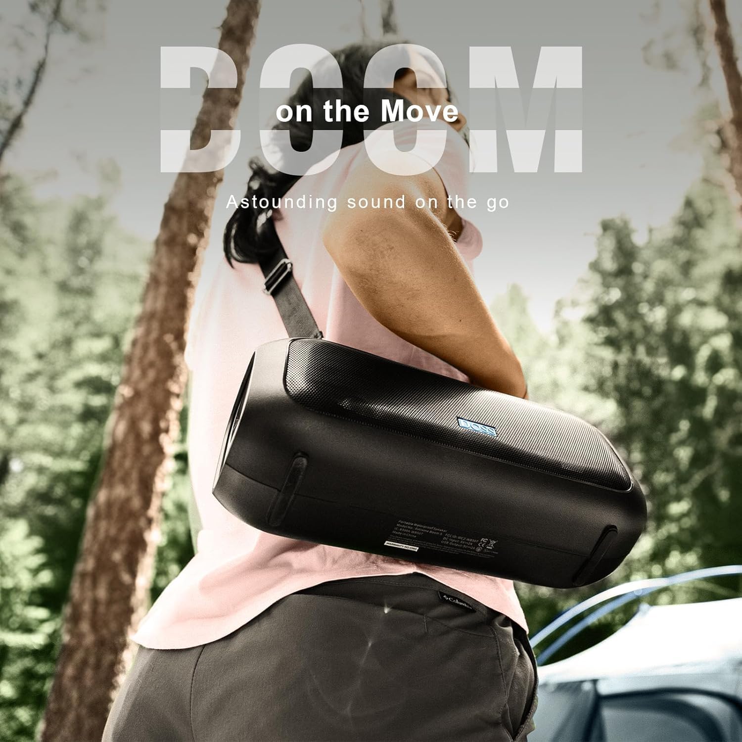 DOSS Extreme Boom S Bluetooth Speaker - 60W Wireless Portable Speaker with Stereo Sound, Rich Bass, IPX6 Waterproof, 25H Playtime, TWS & LED Lights - Perfect for Camping, Beach, Pool Parties, Hiking & Outdoor Adventures (Green)