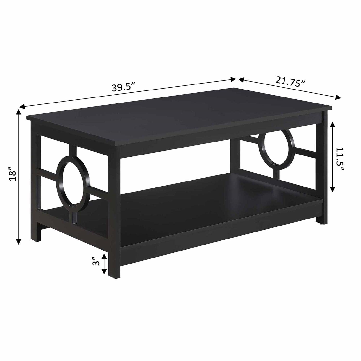 Convenience Concepts Modern Round Coffee Table - 36 Inch Black Wood End Table for Living Room | Perfect for Small Spaces, Apartments & Coffee Shop Decor