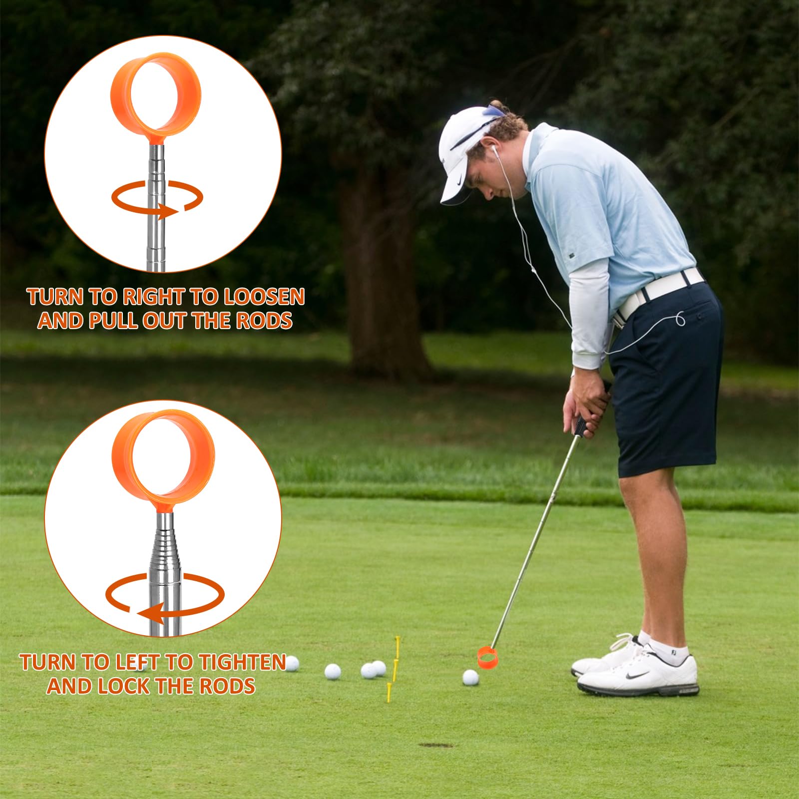 9FT Telescopic Golf Ball Retriever - Lightweight Aluminum Alloy Golf Accessory for Men | Perfect for Water Hazards, Rough Terrain & Lost Ball Recovery