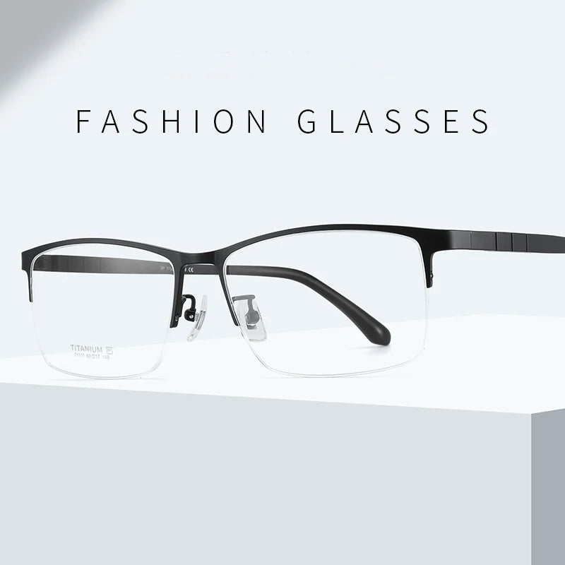 Bclear Men's Semi-Rimless Square Titanium Eyeglasses Frame 71111 - Lightweight & Durable Glasses for Work, Reading, and Everyday Use
