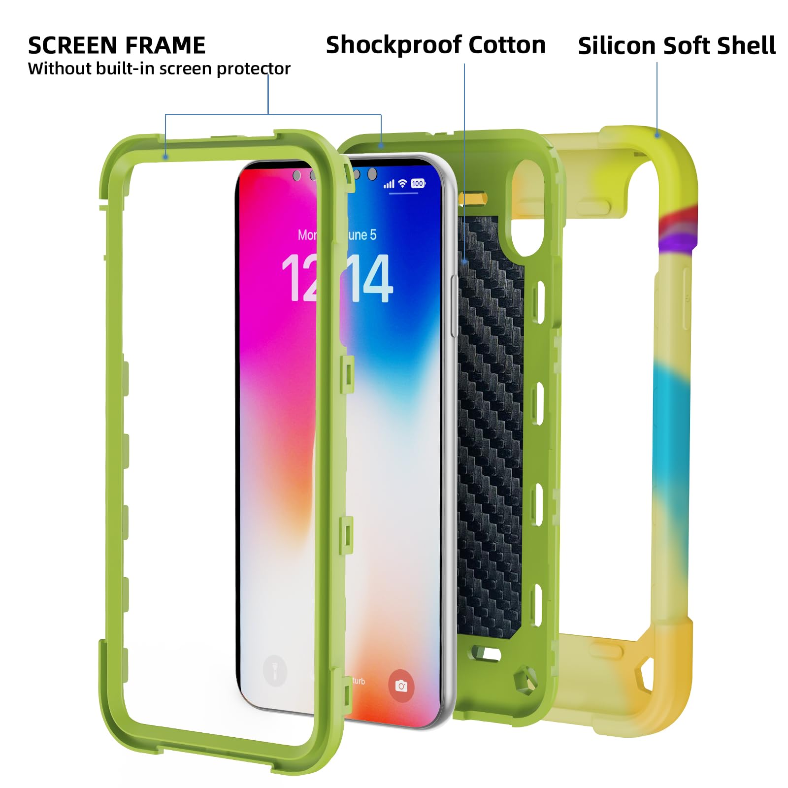 MARKILL iPhone X/XS Case with Magnetic Mount, Military Shockproof Cover - Rainbow Green for Car & Outdoor Use