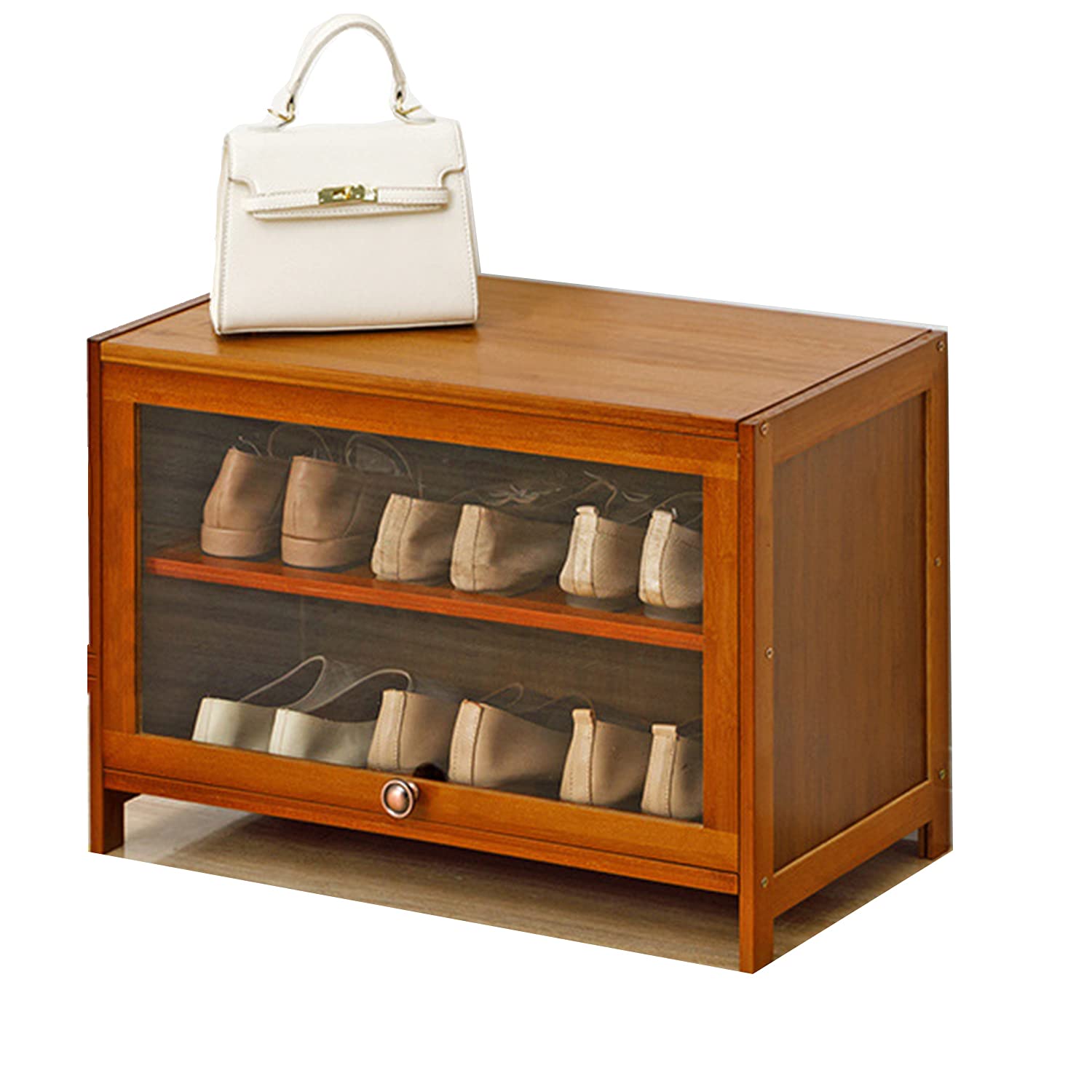 YUANKEXIANG 60cm Wooden Shoe Storage Cabinet with Transparent Door - 5-Tier Pull Down Shoe Organizer for Hallway, Entryway & Closet - Space Saving Shoe Rack for Sneakers, Boots & High Heels