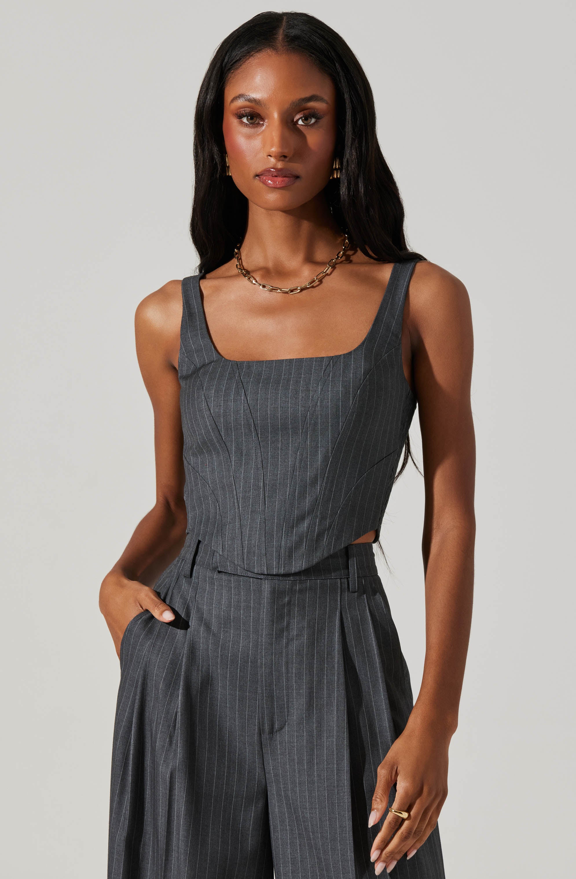 Nivia Pinstripe Corset Top for Women - Vintage Lace Bustier Corset Shirt - Sexy Gothic Corset Top for Club, Party & Date Night