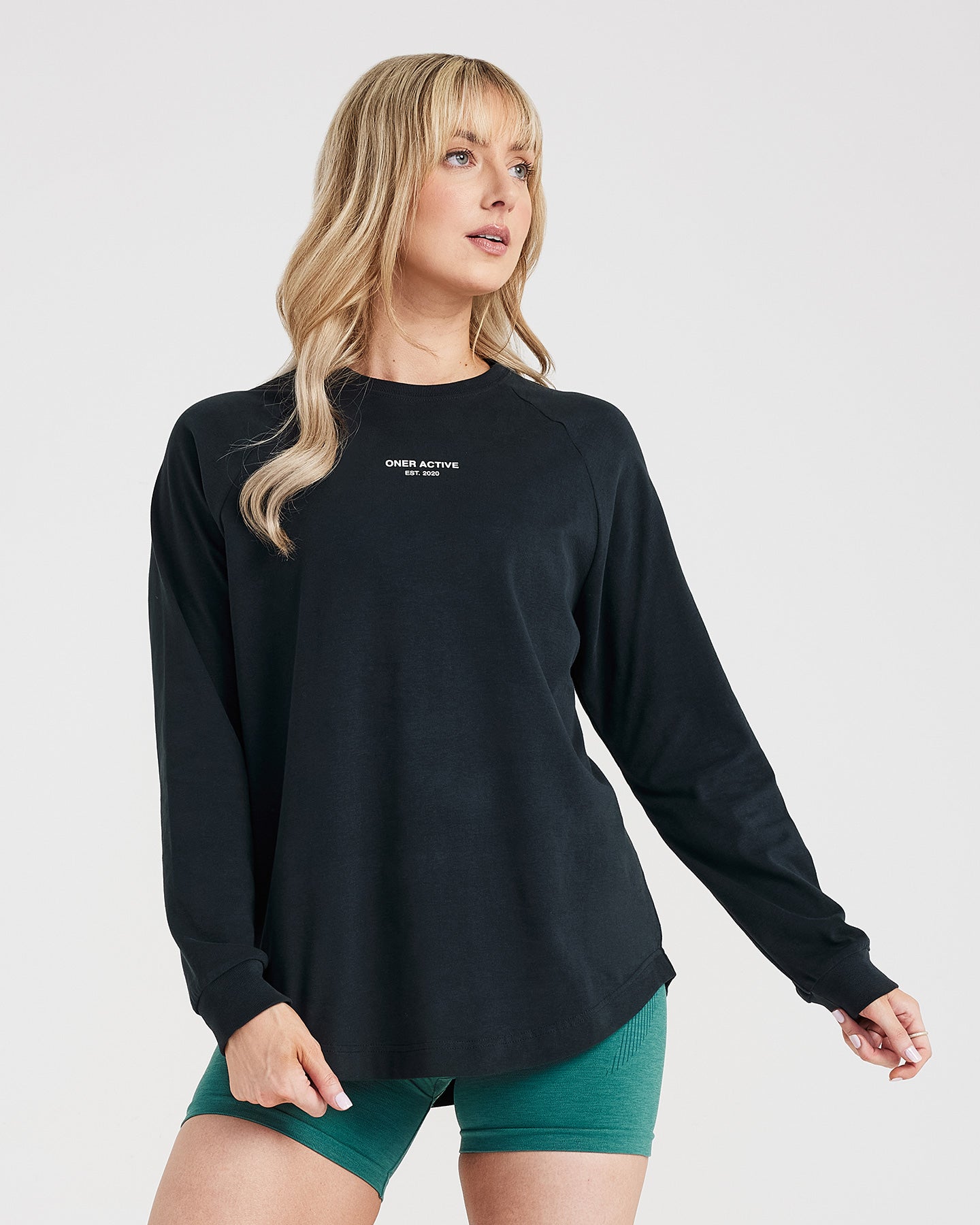 Vintage Washed Black Graphic Oversized Long Sleeve T-Shirt for Women - Casual Streetwear & Layering Essential