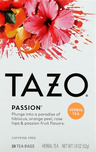 TAZO Passion Herbal Tea Bags - Caffeine Free Hibiscus Blend for Hot or Iced Tea - 20 Count - Perfect for Relaxation, Wellness & Afternoon Refreshment