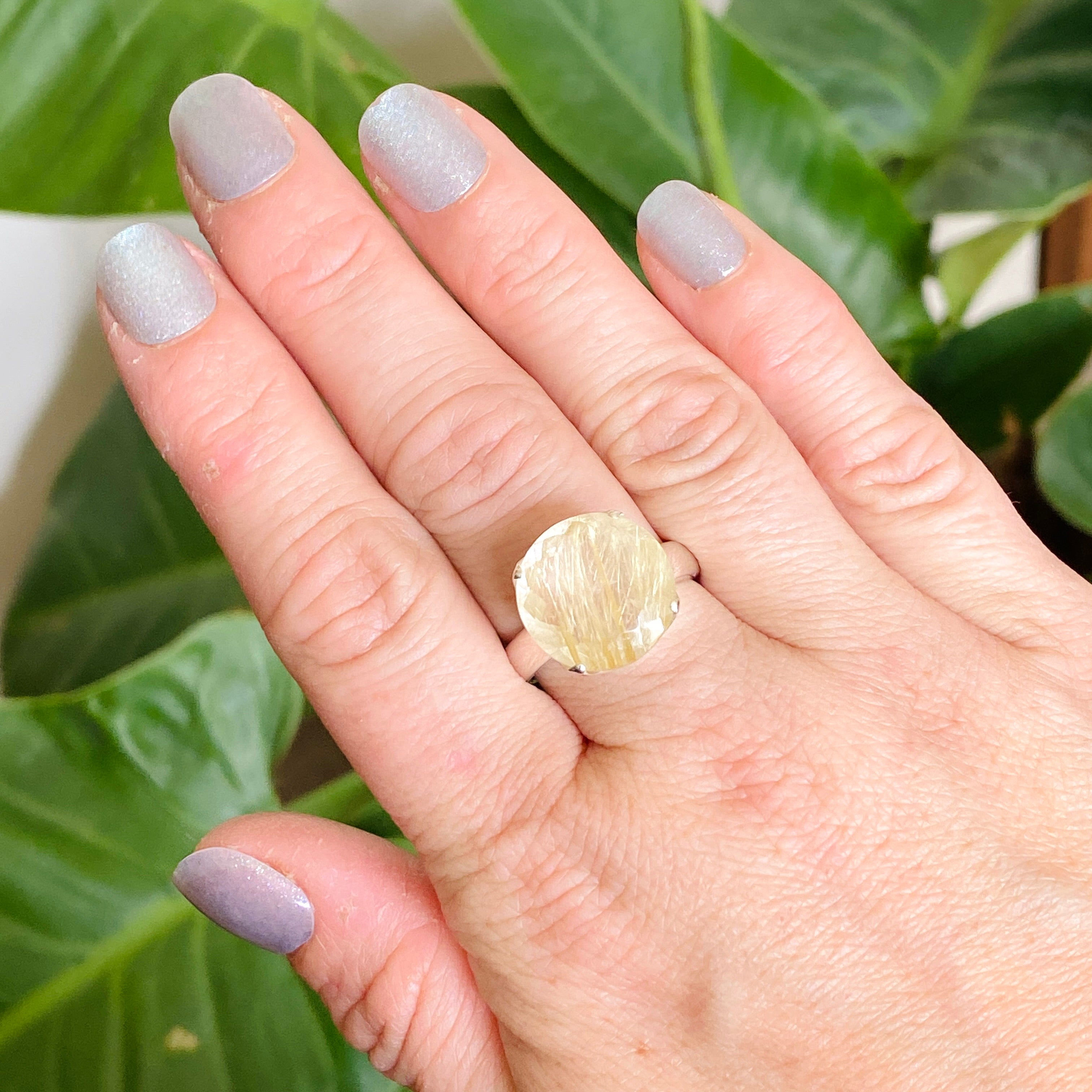 Rutilated Quartz Round Faceted Ring - Size 9.5 PRGJ605 - Elegant Jewelry for Women, Perfect for Weddings, Parties & Special Occasions