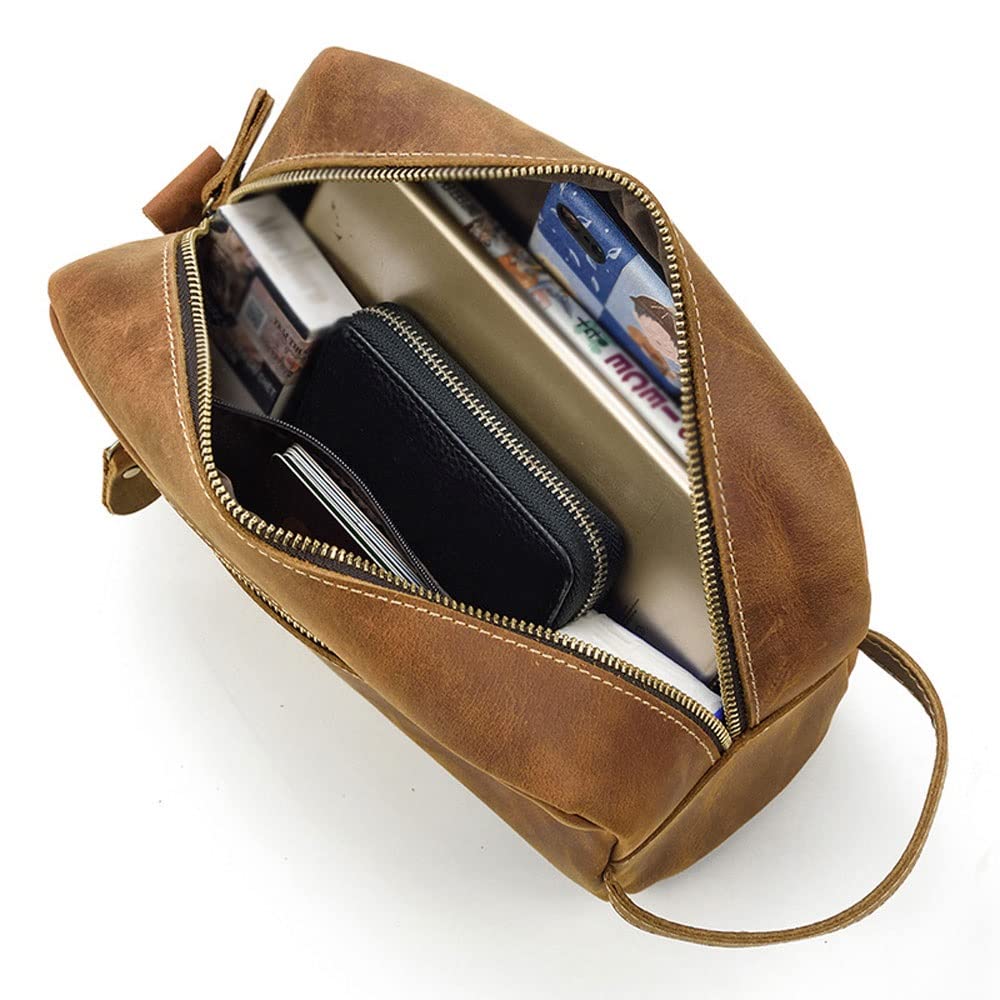 Premium Genuine Leather Toiletry Bag for Travel - Waterproof Cosmetic & Makeup Organizer (26x11x15cm) - Ideal for Men & Women Travelers, Business Trips, Gym & Vacation Essentials (Color C)
