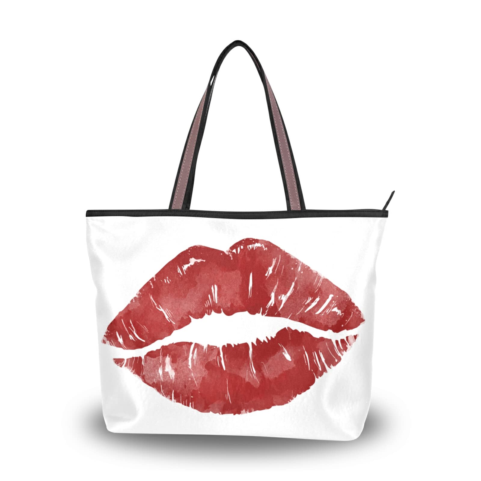 Pinup Lip Print Tote Bag - Large Capacity Zipper Purse for Women | Shopping & Daily Use