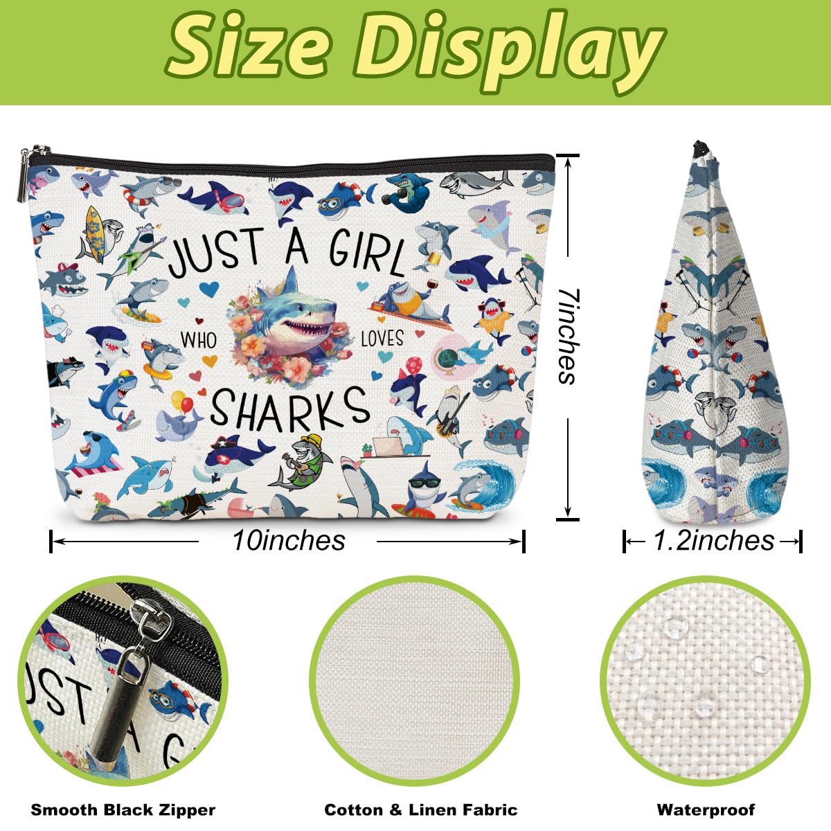 **Shark-Themed Cosmetic Bag - Funny Shark Gifts for Women, Teens, Sisters & Shark Lovers - Perfect for Nurses, Graduation, Christmas, Birthday & Friendship Gifts - Great for Travel, Makeup Storage & Daily Use**