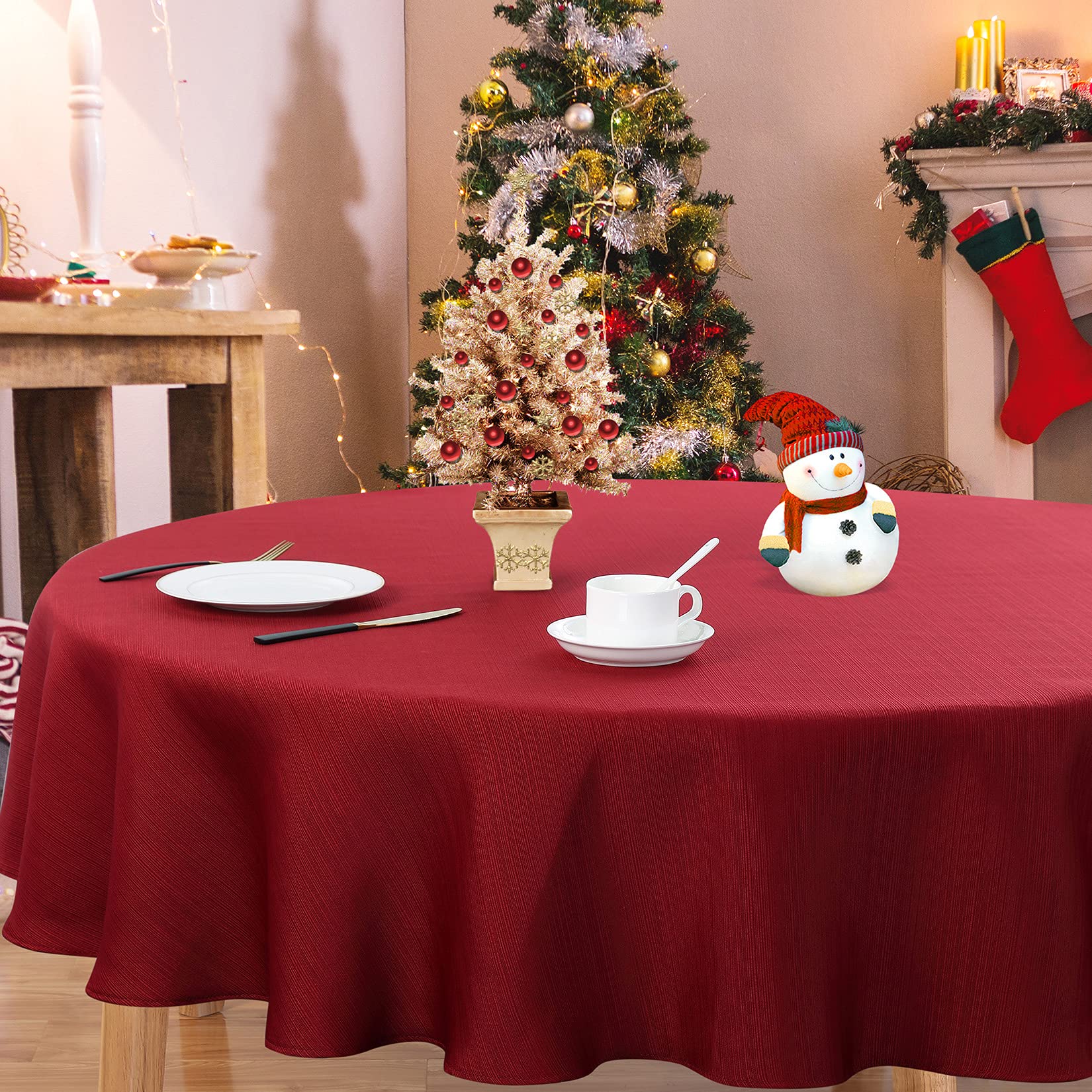 70 Inch Spillproof Wrinkle-Resistant Red Christmas Tablecloth - Round Holiday Dining Table Cover for Parties & Family Gatherings | Waterproof & Durable Festive Decor for Christmas Dinner, Thanksgiving, Winter Weddings | Perfect for Dining Rooms, Kitchens, Buffets & New Year Celebrations | Cozy Winter Gatherings & Seasonal Home Decor | Ideal for Holiday Feasts, Family Reunions, and Festive Home Styling | Great for Christmas Decorations, Holiday Entertaining, and Seasonal Tablescapes