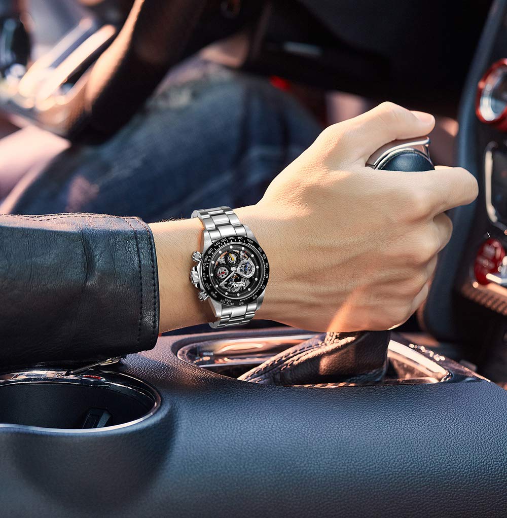 LOREO Men's Automatic Watch - Silver Stainless Steel, Sapphire Crystal, Ceramic Bezel, Date Display, Military Diving Watch, Waterproof 200M - Perfect for Outdoor Adventures, Scuba Diving & Everyday Wear