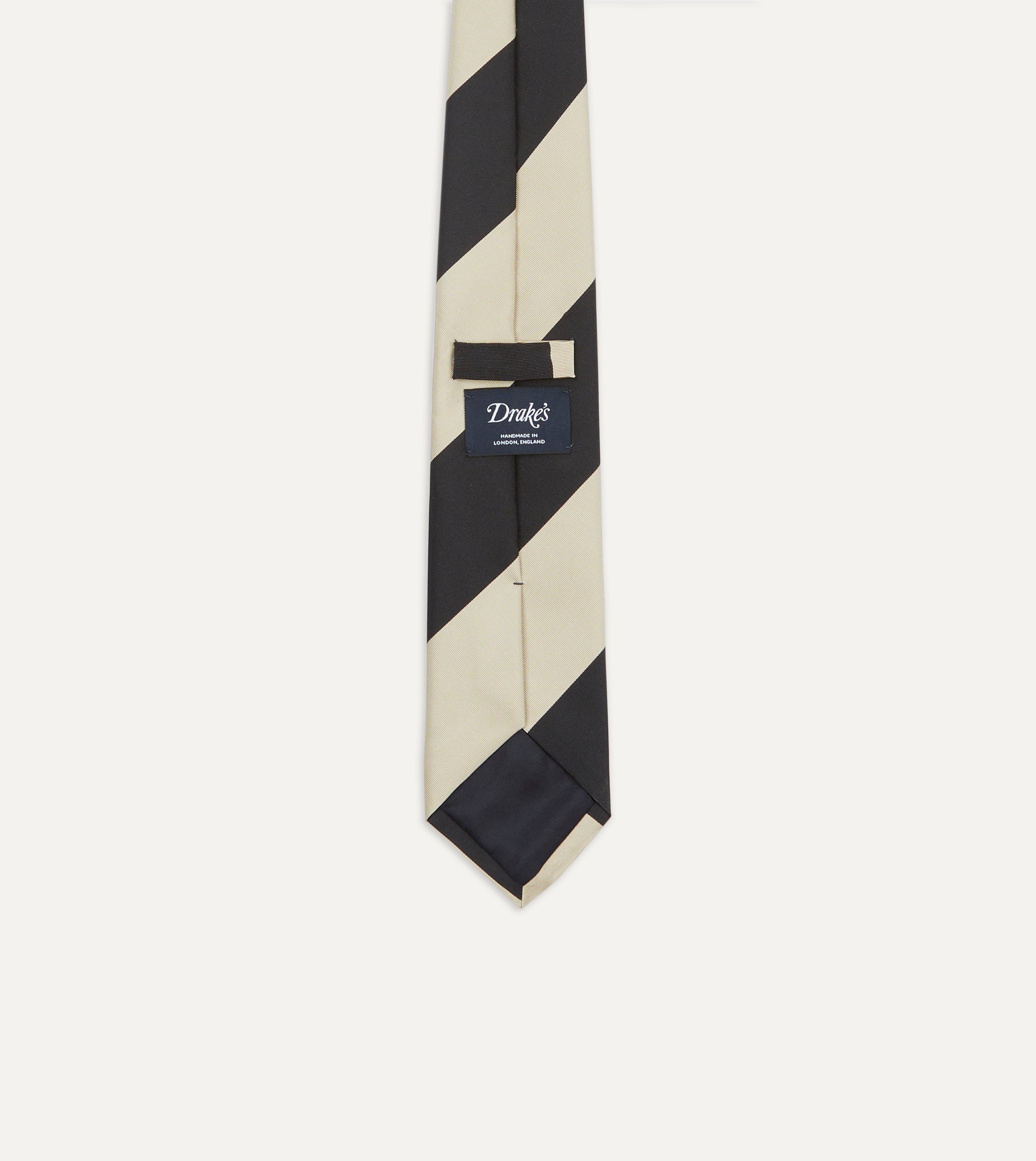 Navy and Ecru Broad Stripe Silk Tipped Tie for Men | Premium Silk Necktie for Business, Wedding & Formal Occasions | Elegant Office & Party Accessory
