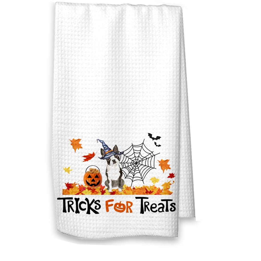 Boston Terrier Halloween Waffle Kitchen Towel - Cute Fall Decor for Dog Lovers | Perfect for Halloween Parties, Kitchen Decor & Pet-Themed Gifts