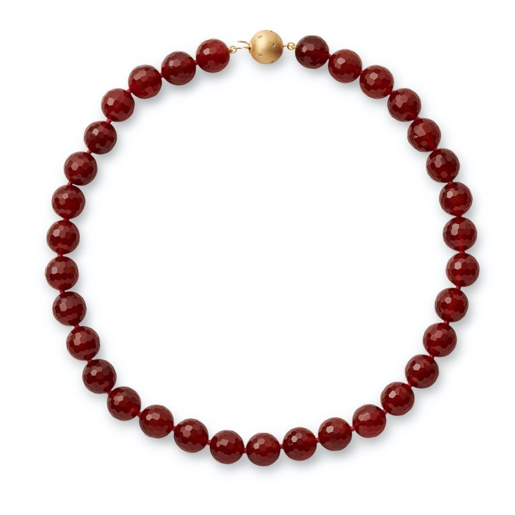 12mm Faceted Carnelian Beaded Necklace for Women - Natural Gemstone Jewelry for Healing, Meditation & Spiritual Energy - Elegant Gift for Birthdays, Anniversaries & Special Occasions